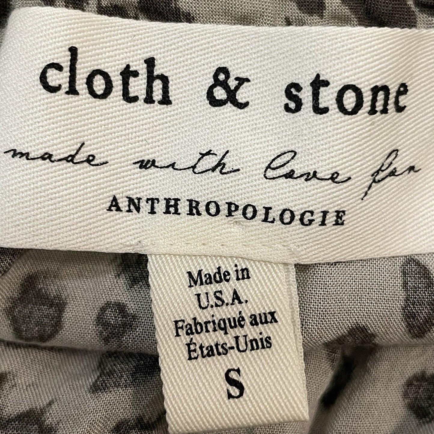 Cloth & Stone Anthropologie Muted Green Cheetah Top Blouse USA Made Size Small S