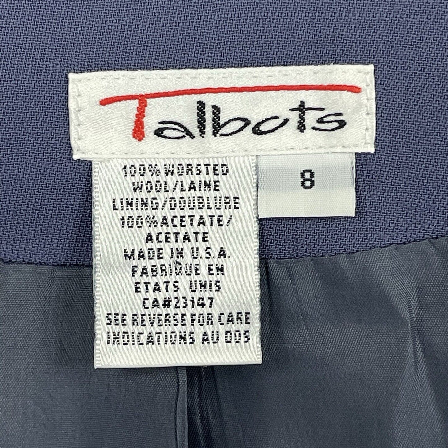Talbots Blue 100% Worsted Wool Blazer Jacket Pockets 2 Button Lined USA Size 8