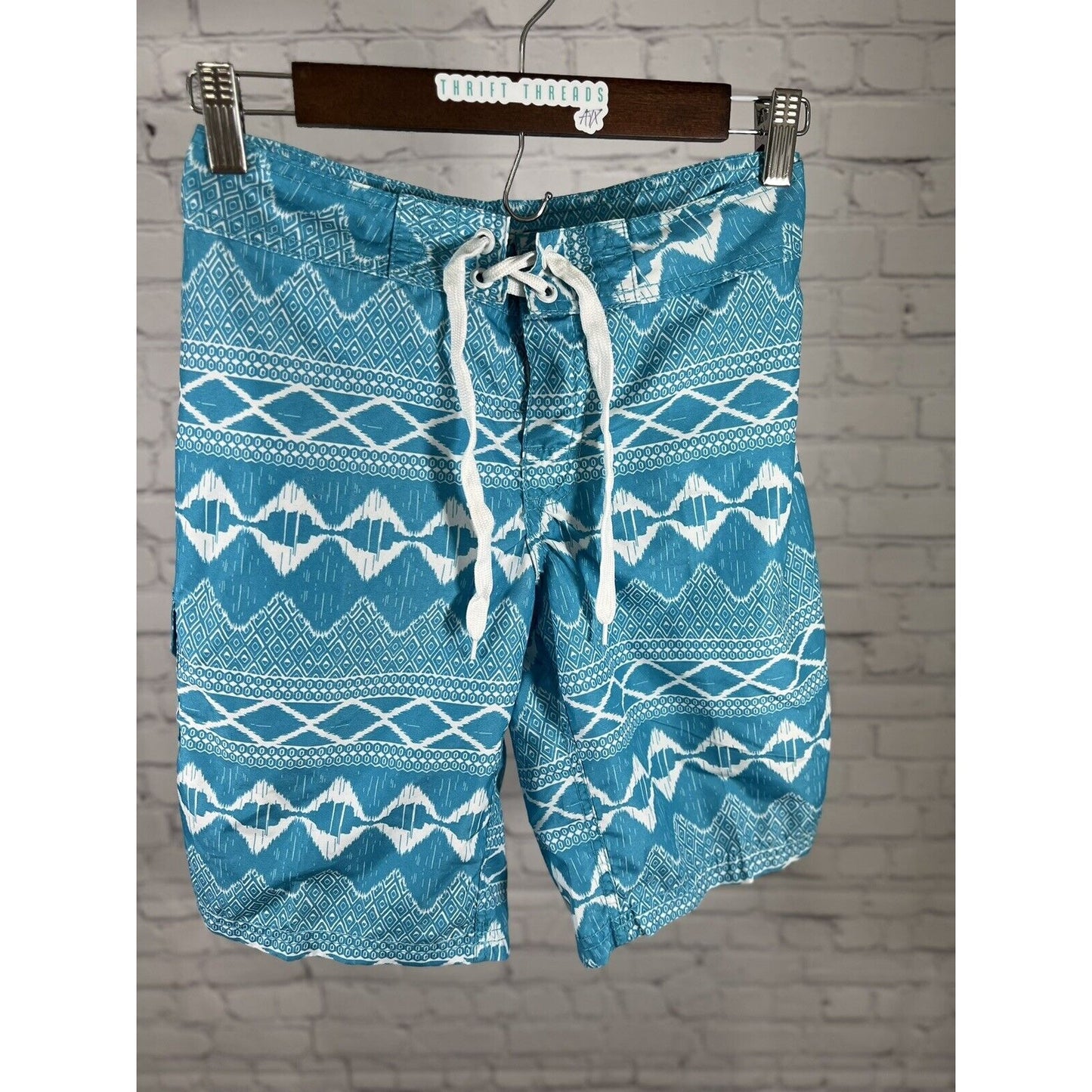 OKAMI SURF Mens Swim Trunks Blue Pockets Beach Casual Surfing Size 8 (32”x 9”)