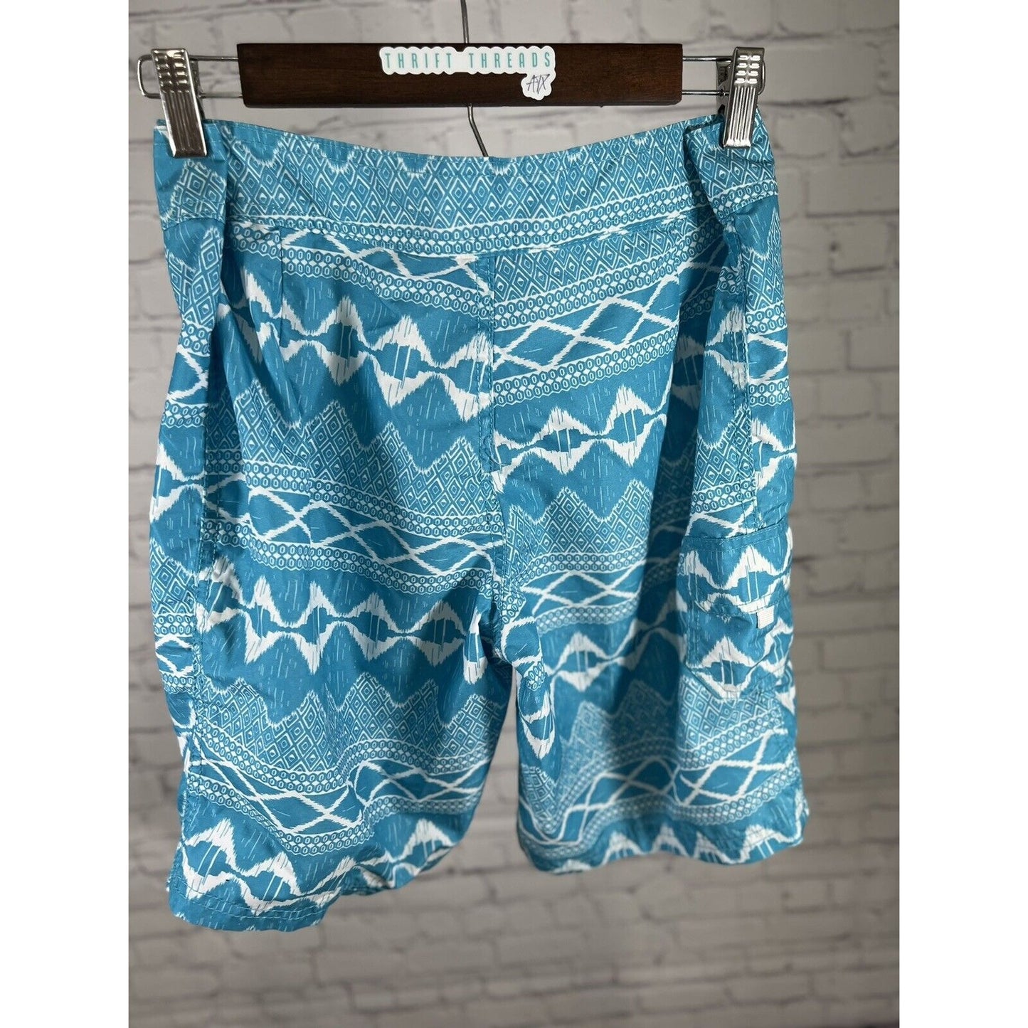 OKAMI SURF Mens Swim Trunks Blue Pockets Beach Casual Surfing Size 8 (32”x 9”)