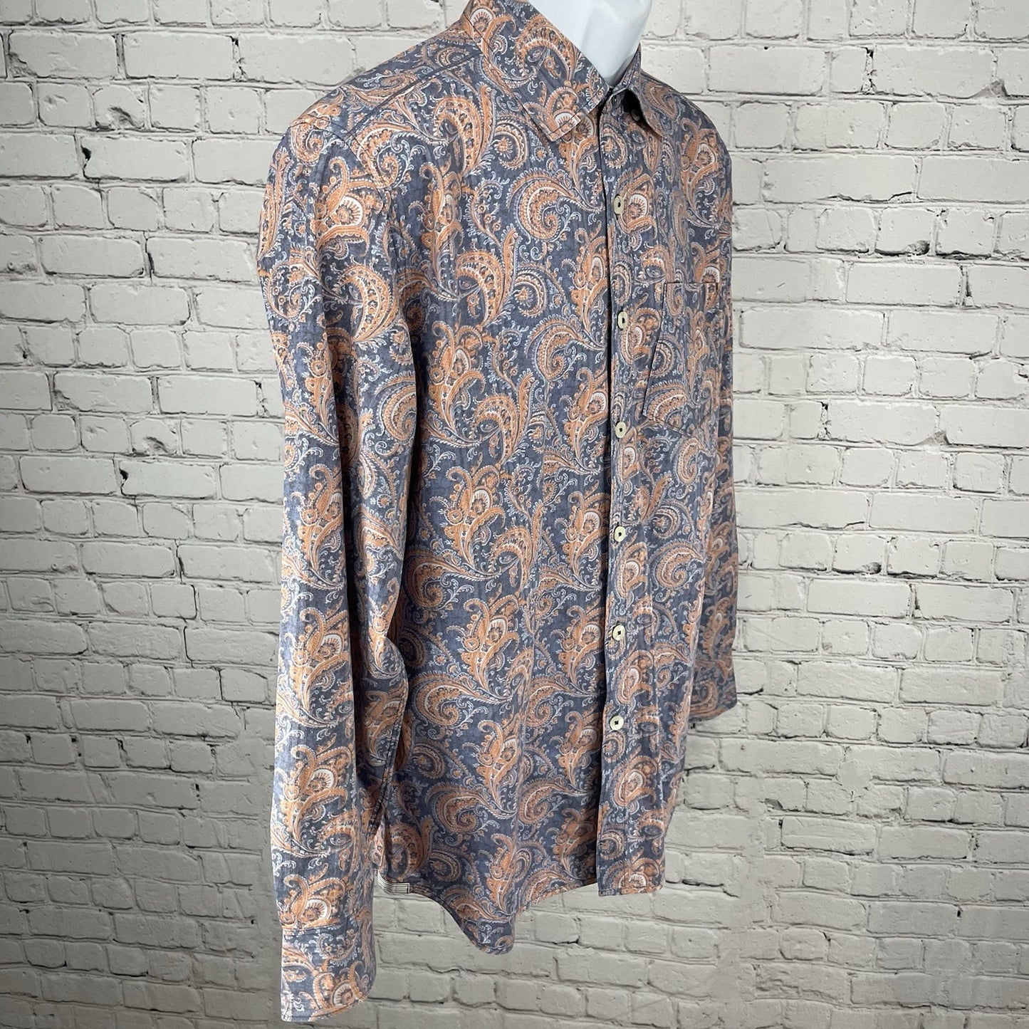 Tommy Bahama Blue Paisley Button Down Collar Long Sleeve Cotton Shirt Small S