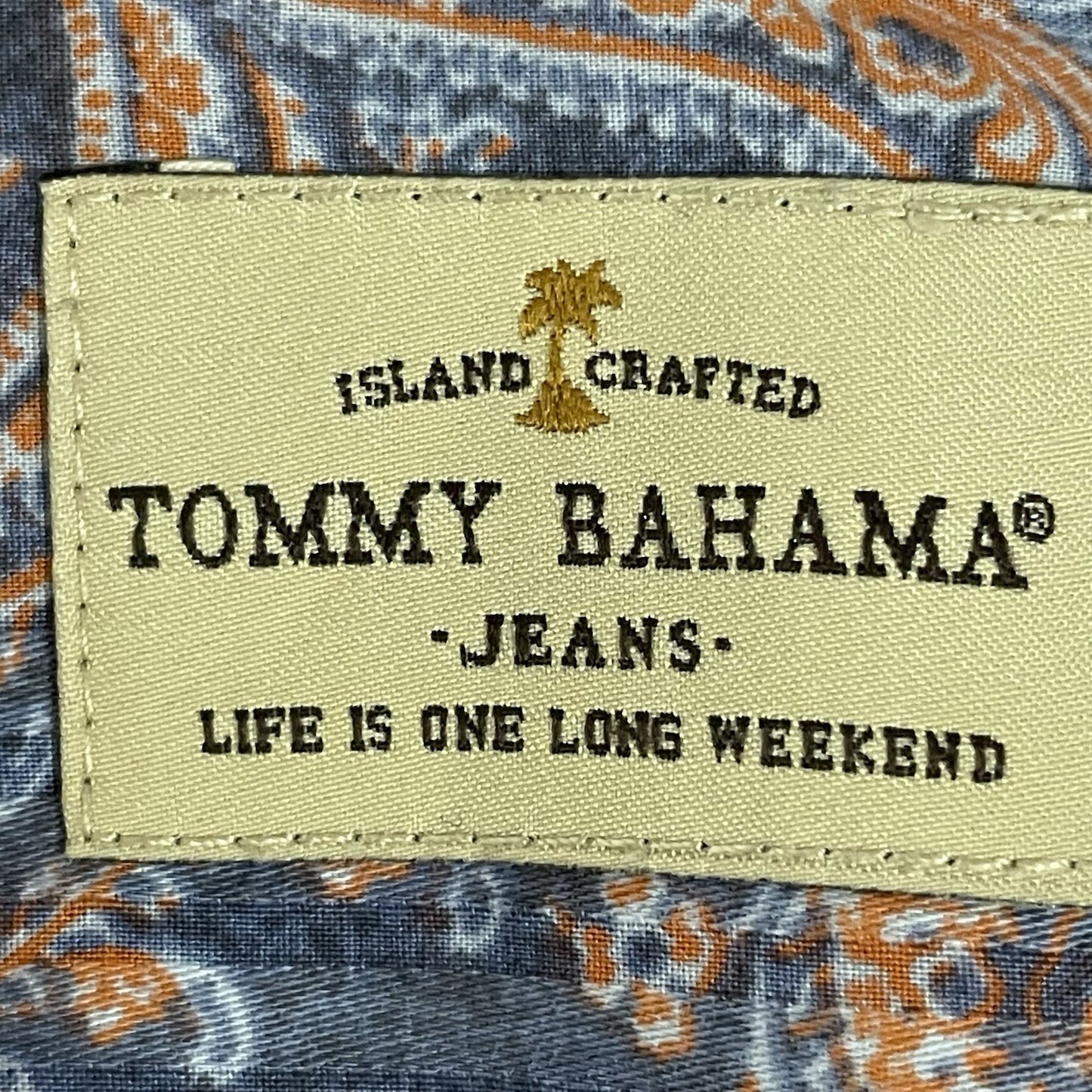 Tommy Bahama Blue Paisley Button Down Collar Long Sleeve Cotton Shirt Small S
