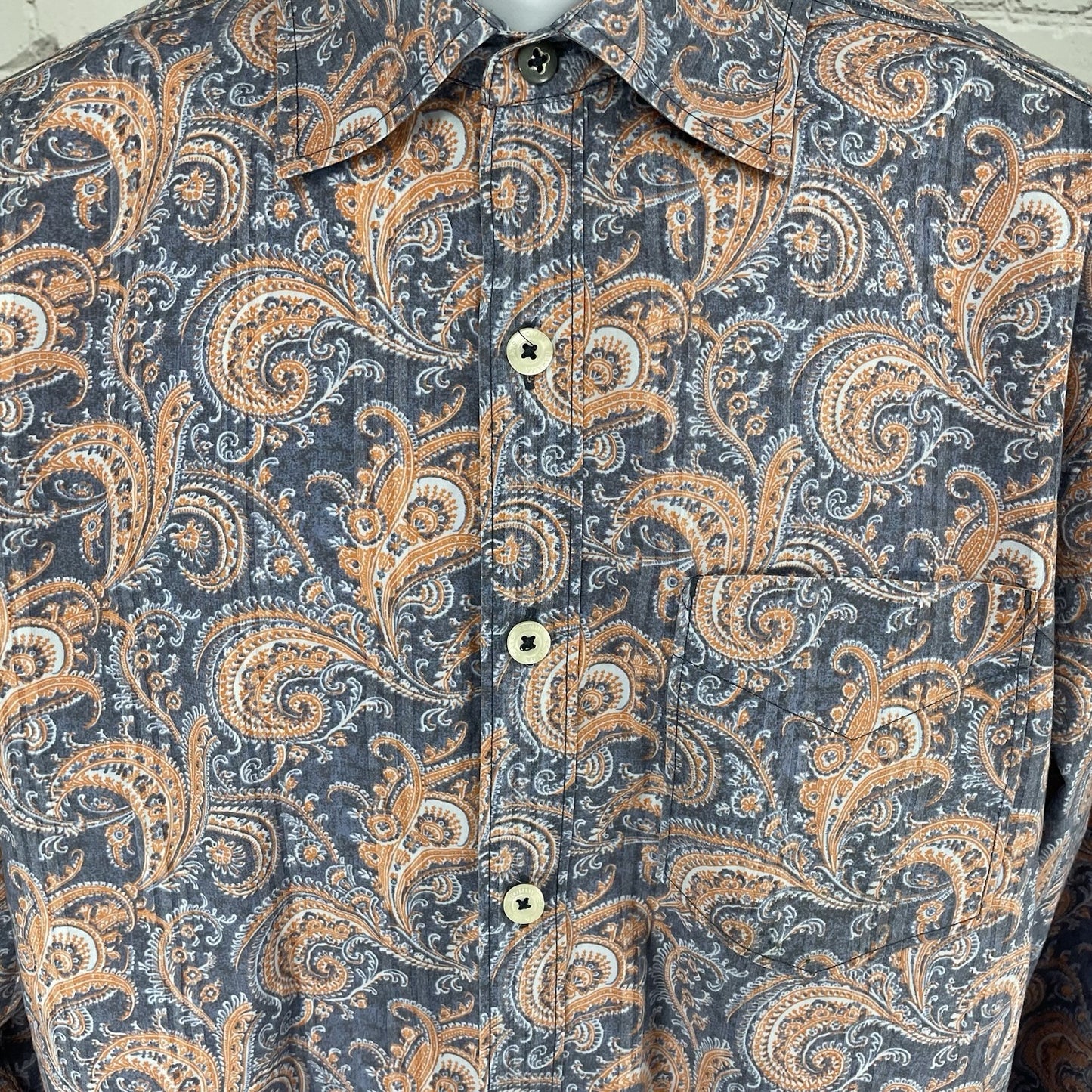 Tommy Bahama Blue Paisley Button Down Collar Long Sleeve Cotton Shirt Small S