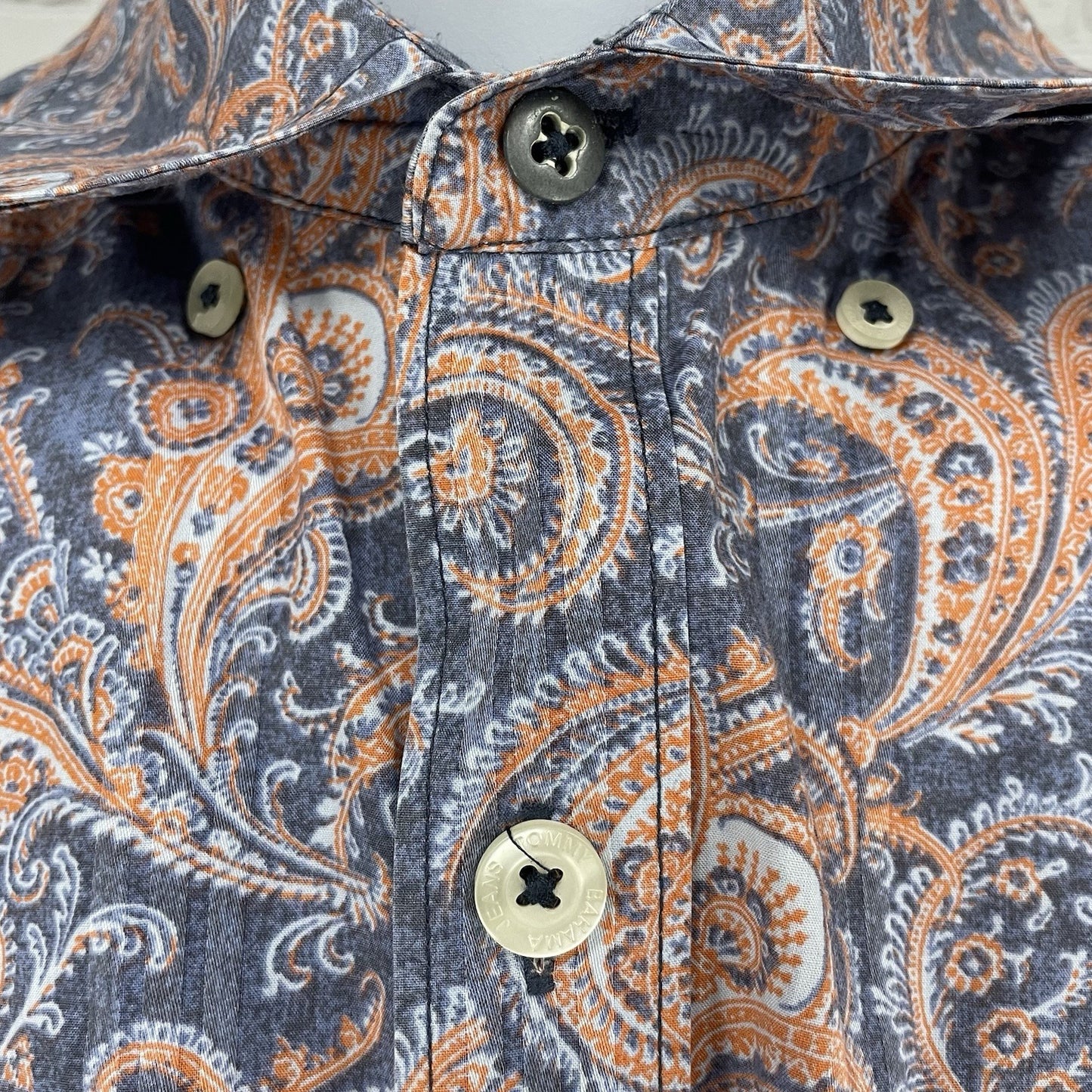 Tommy Bahama Blue Paisley Button Down Collar Long Sleeve Cotton Shirt Small S