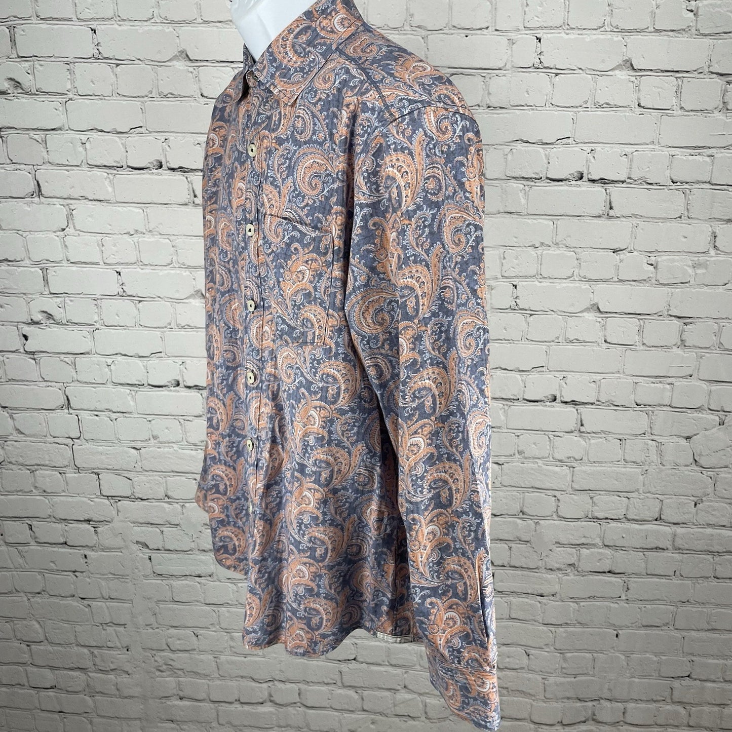 Tommy Bahama Blue Paisley Button Down Collar Long Sleeve Cotton Shirt Small S