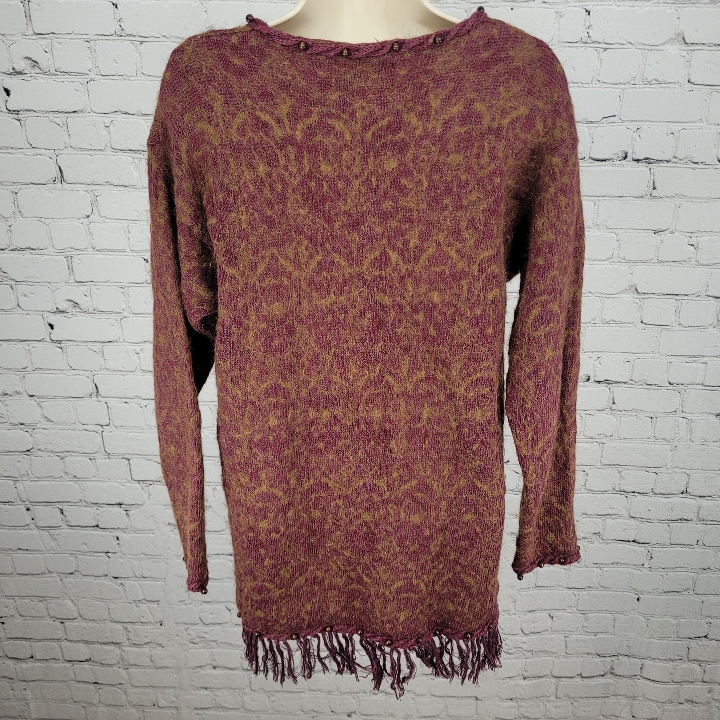 VTG Express Tricot Purple Wool Ramie Embroidered Beaded Sweater Size Medium M