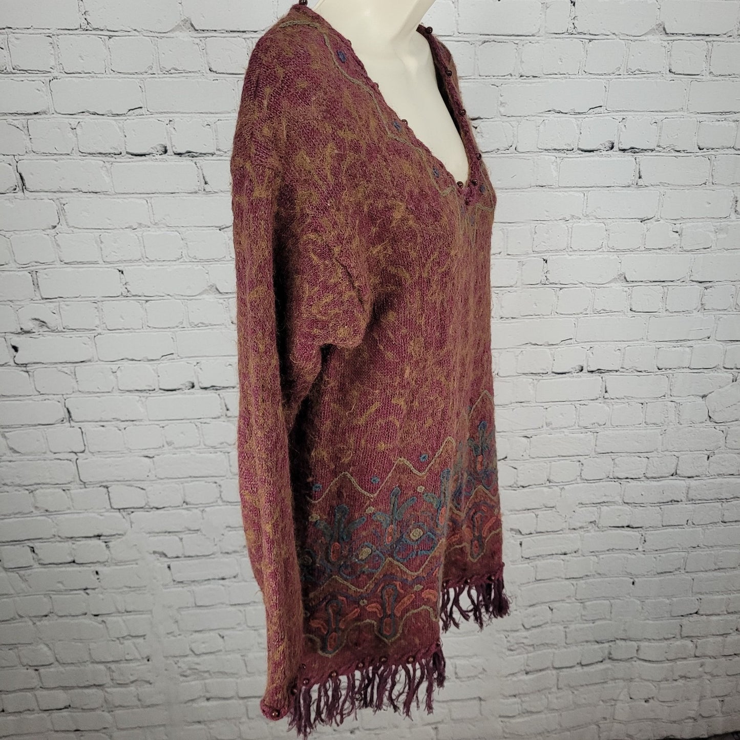 VTG Express Tricot Purple Wool Ramie Embroidered Beaded Sweater Size Medium M