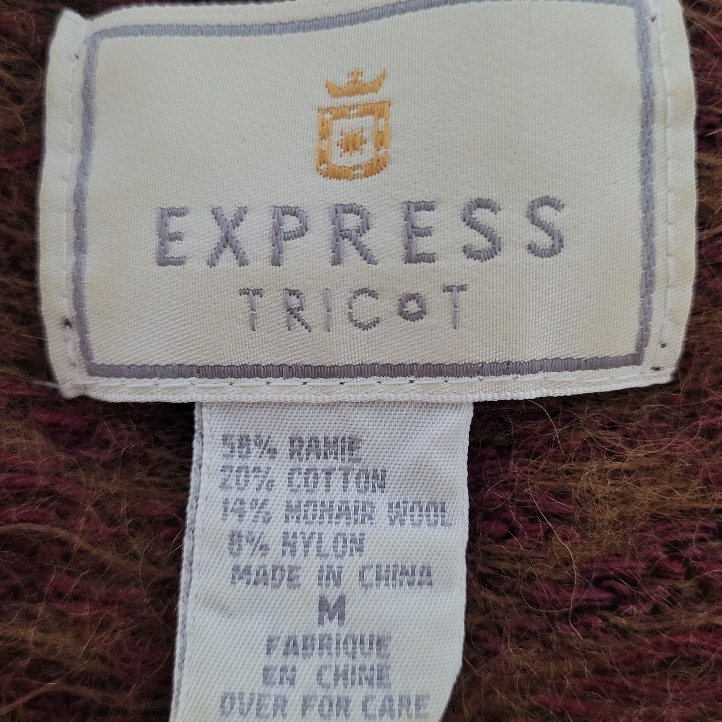 VTG Express Tricot Purple Wool Ramie Embroidered Beaded Sweater Size Medium M
