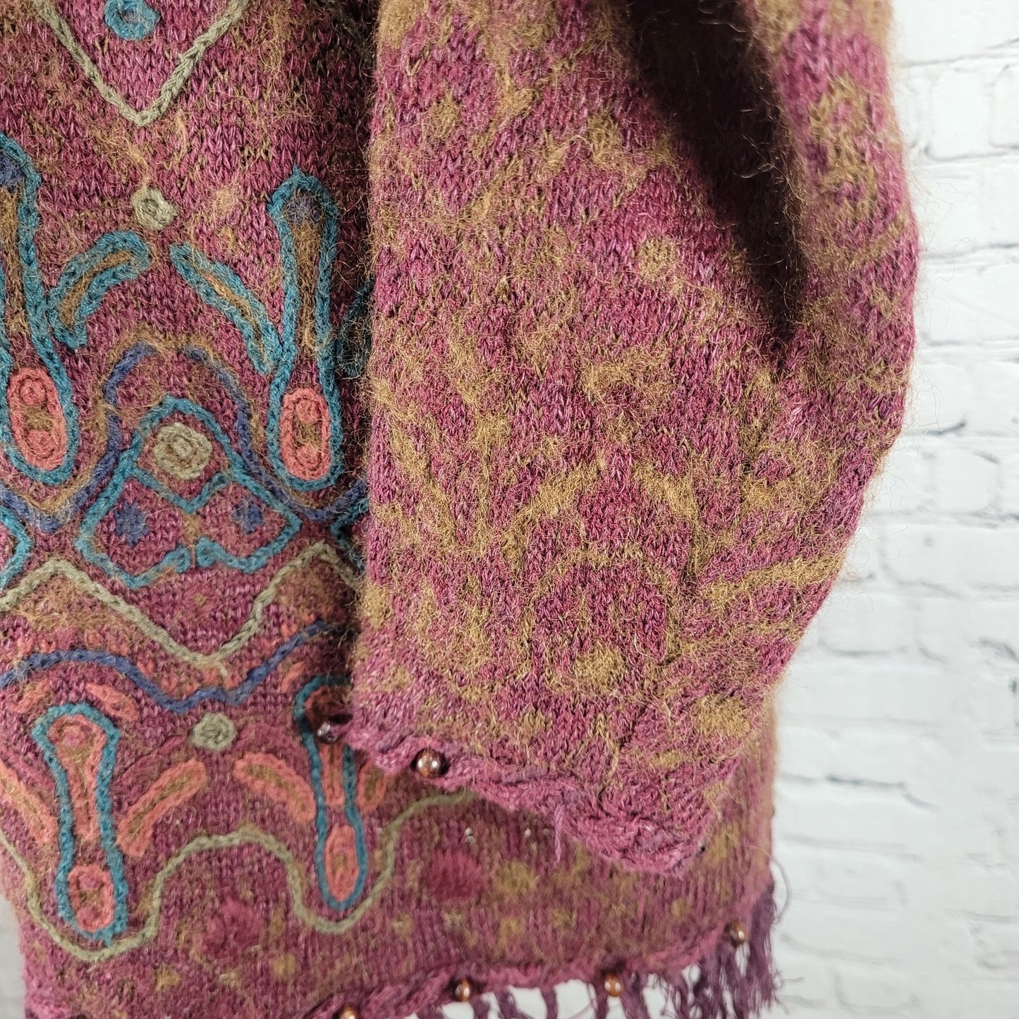 VTG Express Tricot Purple Wool Ramie Embroidered Beaded Sweater Size Medium M
