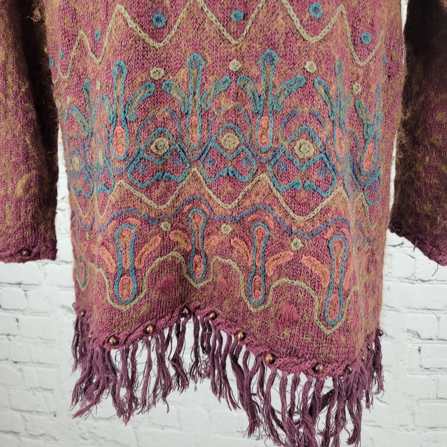 VTG Express Tricot Purple Wool Ramie Embroidered Beaded Sweater Size Medium M