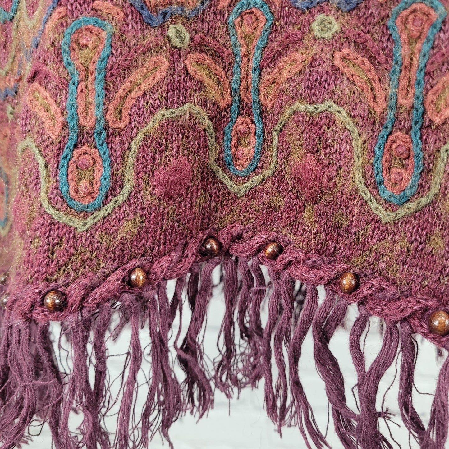 VTG Express Tricot Purple Wool Ramie Embroidered Beaded Sweater Size Medium M