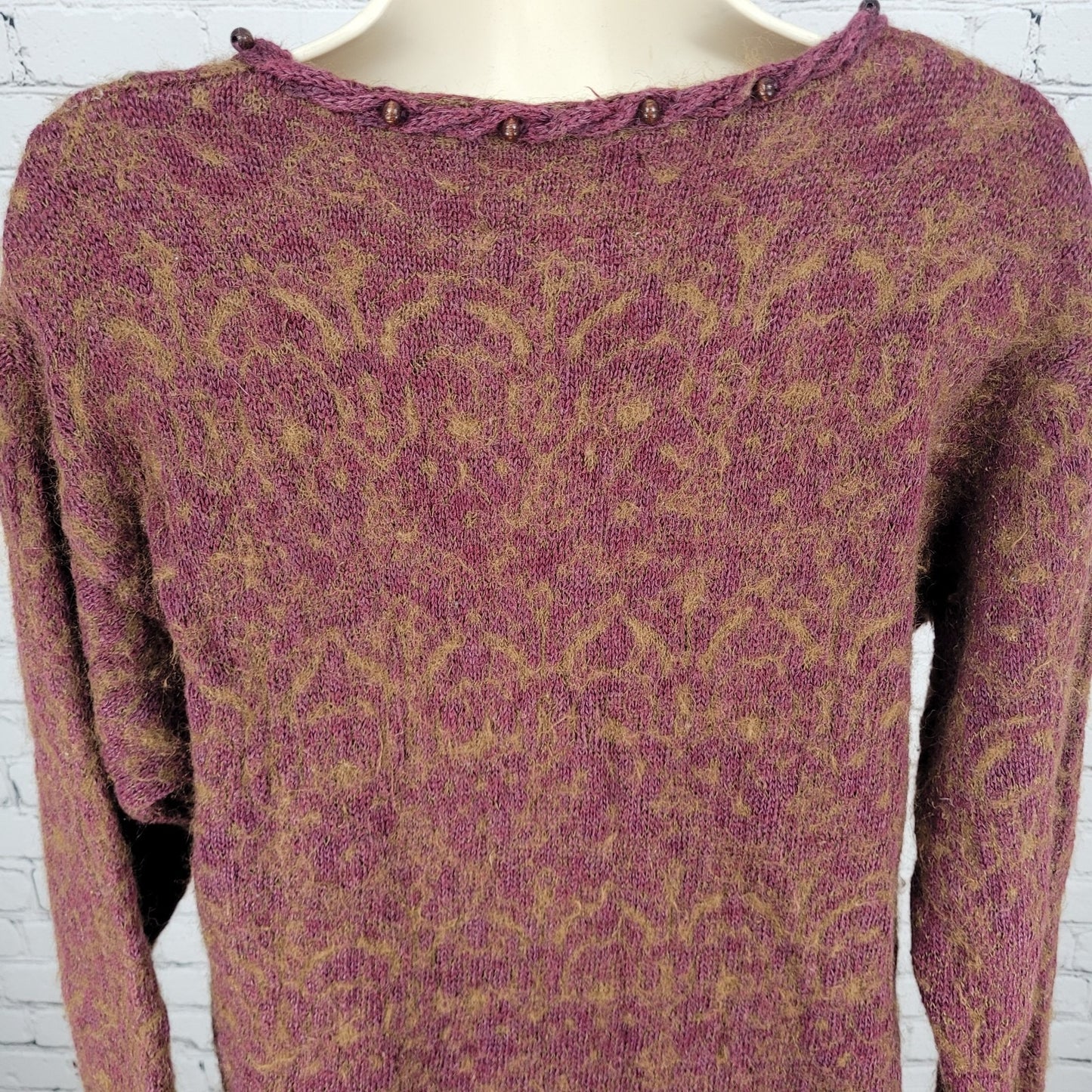 VTG Express Tricot Purple Wool Ramie Embroidered Beaded Sweater Size Medium M