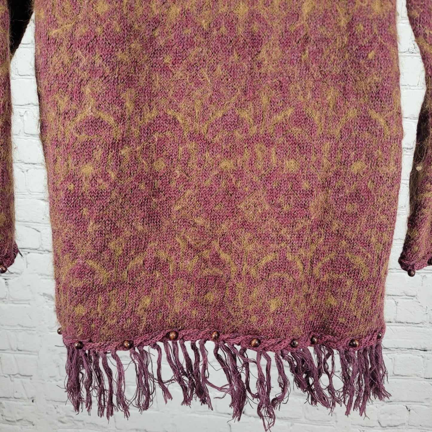 VTG Express Tricot Purple Wool Ramie Embroidered Beaded Sweater Size Medium M