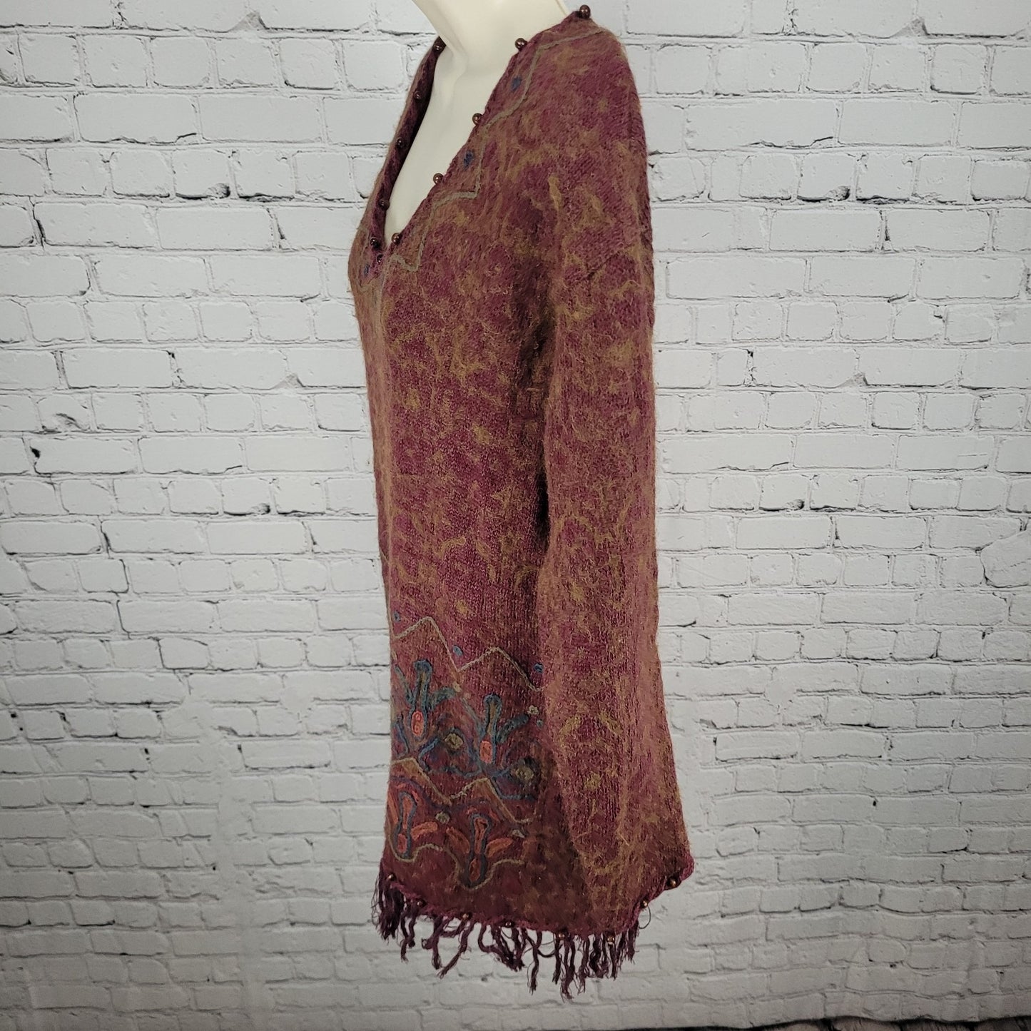 VTG Express Tricot Purple Wool Ramie Embroidered Beaded Sweater Size Medium M