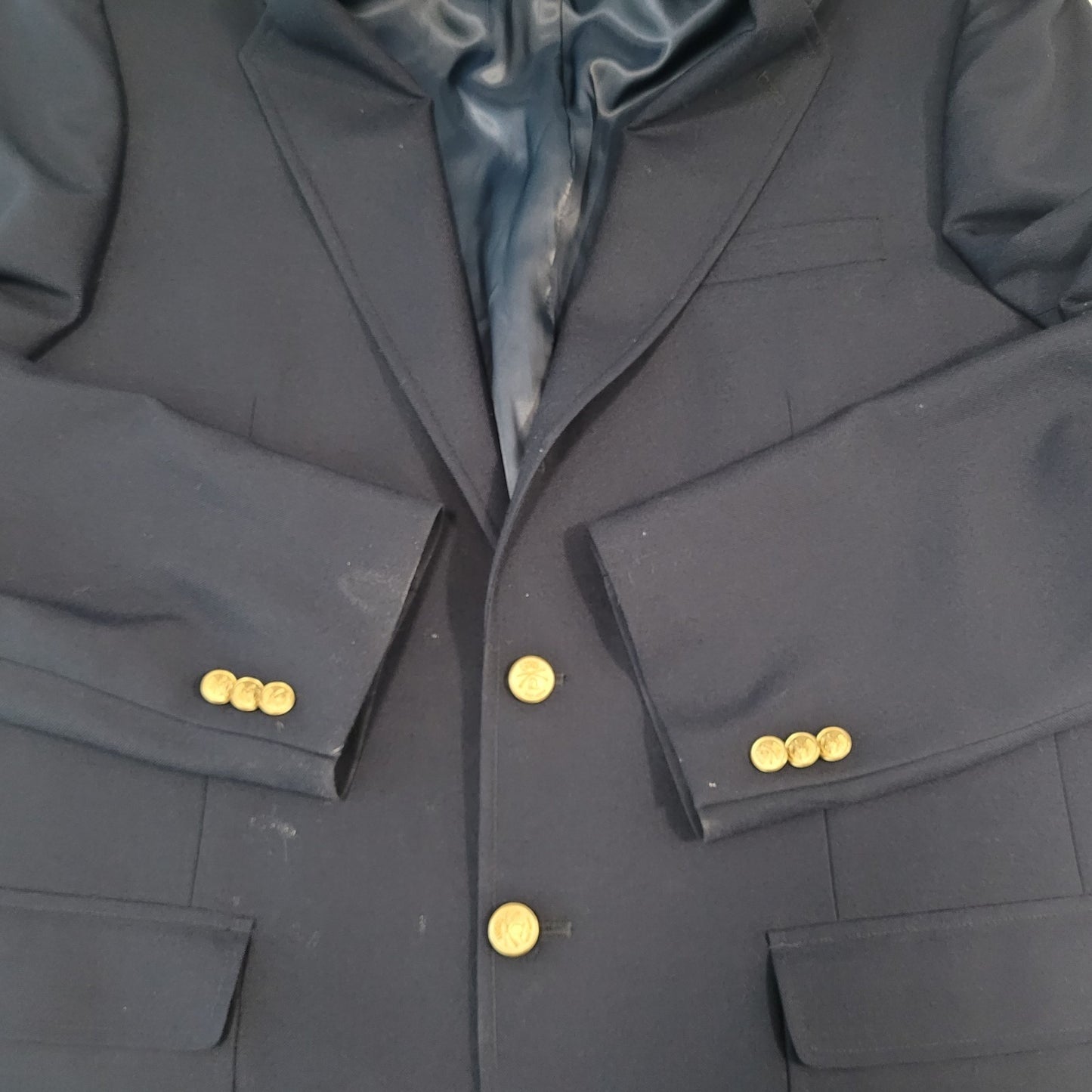Orvis Navy Gold Button Single Vented Notch Blazer Jacket Size 44L