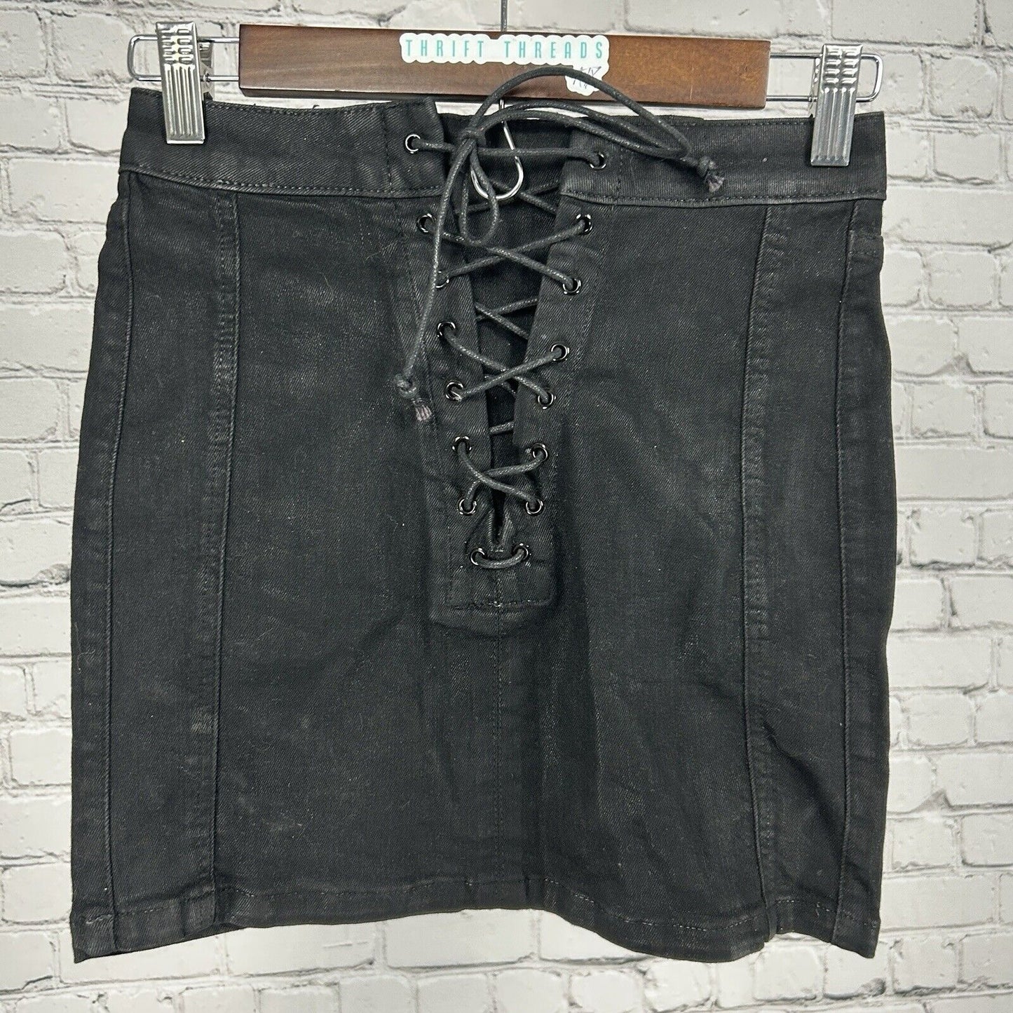 Bdg Urban Outfitters Black Cotton Blend Front Lace Up Pleated Mini Skirt Size XS