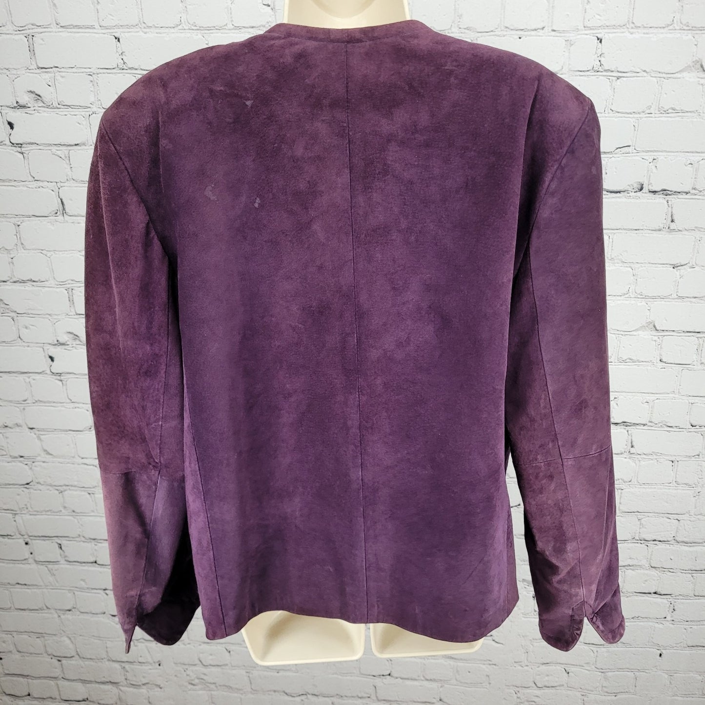 VTG Talbots Purple Genuine Suede Open Collarless Lined Jacket USA Made Size XL