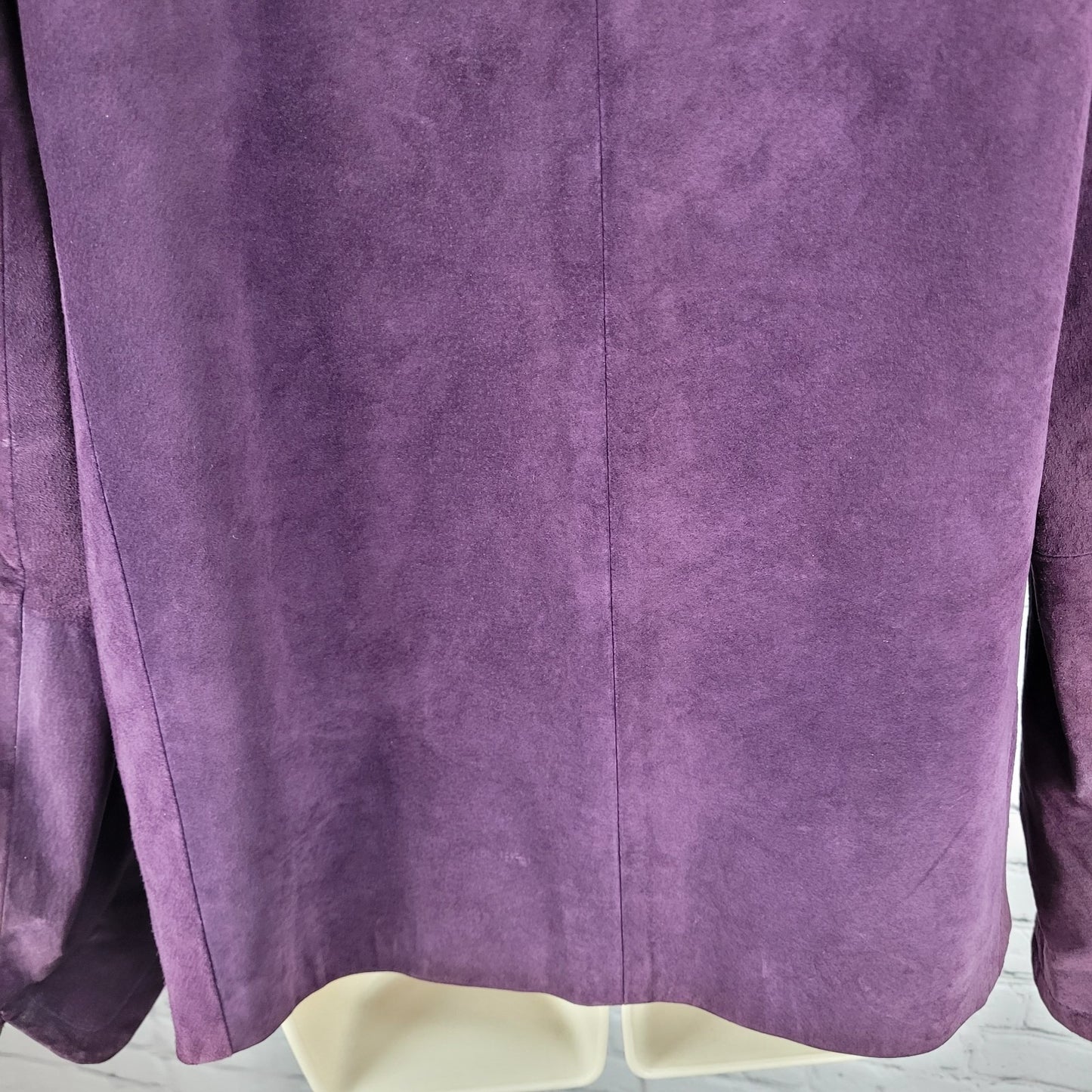 VTG Talbots Purple Genuine Suede Open Collarless Lined Jacket USA Made Size XL