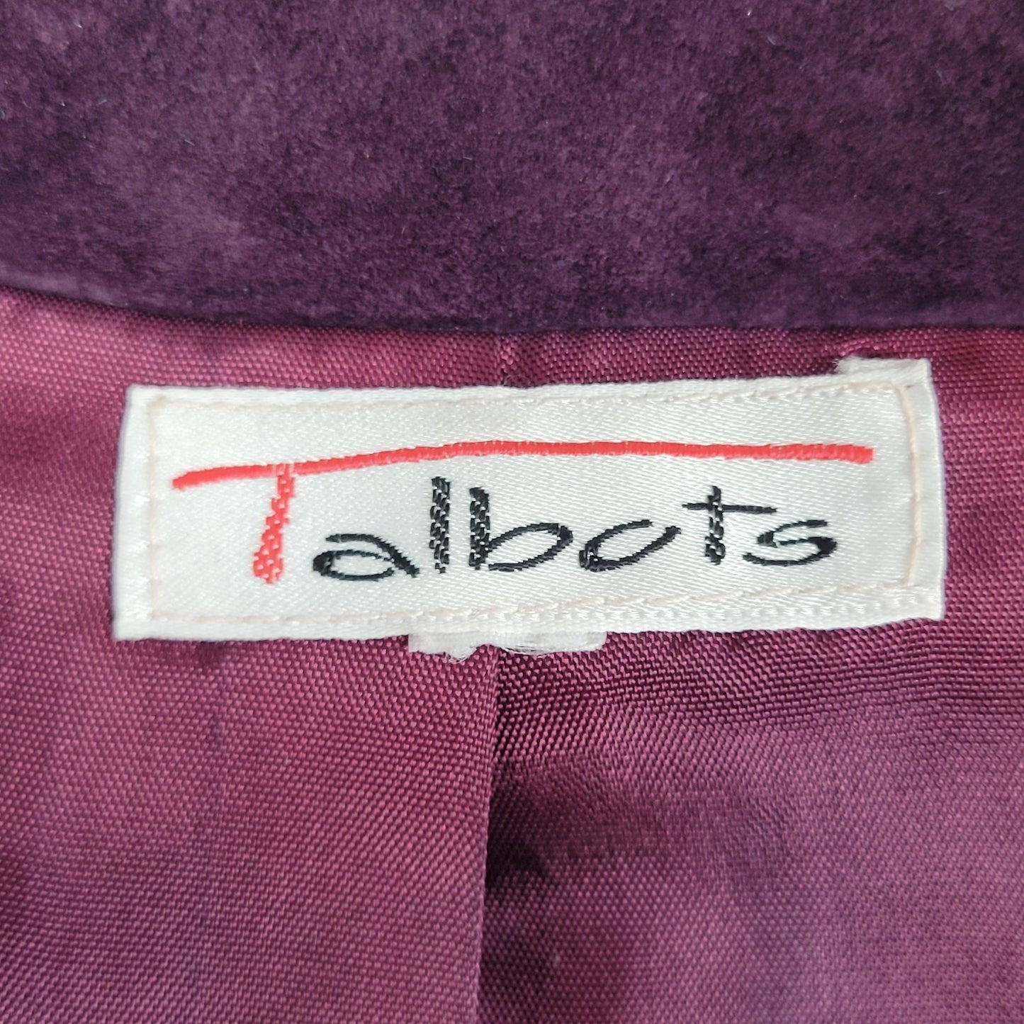VTG Talbots Purple Genuine Suede Open Collarless Lined Jacket USA Made Size XL