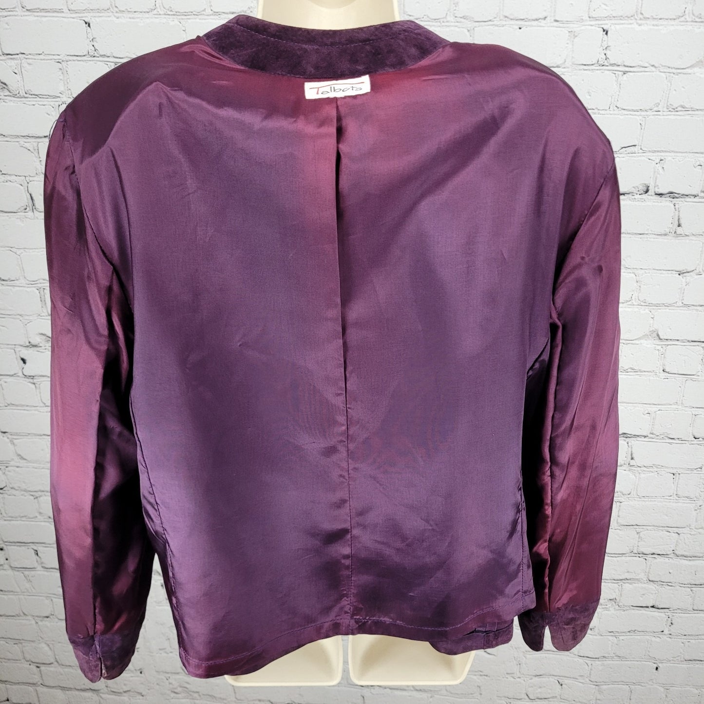 VTG Talbots Purple Genuine Suede Open Collarless Lined Jacket USA Made Size XL