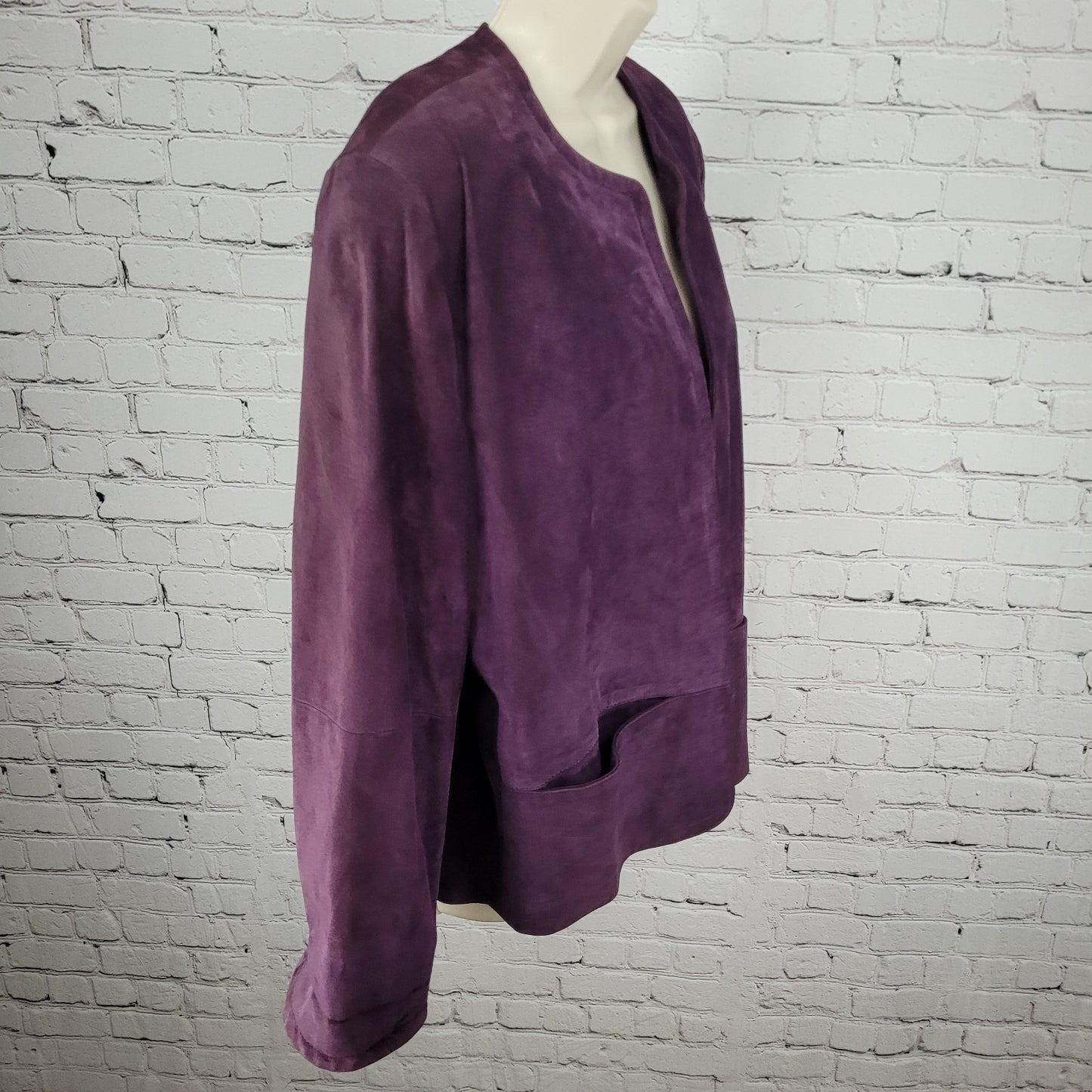 VTG Talbots Purple Genuine Suede Open Collarless Lined Jacket USA Made Size XL