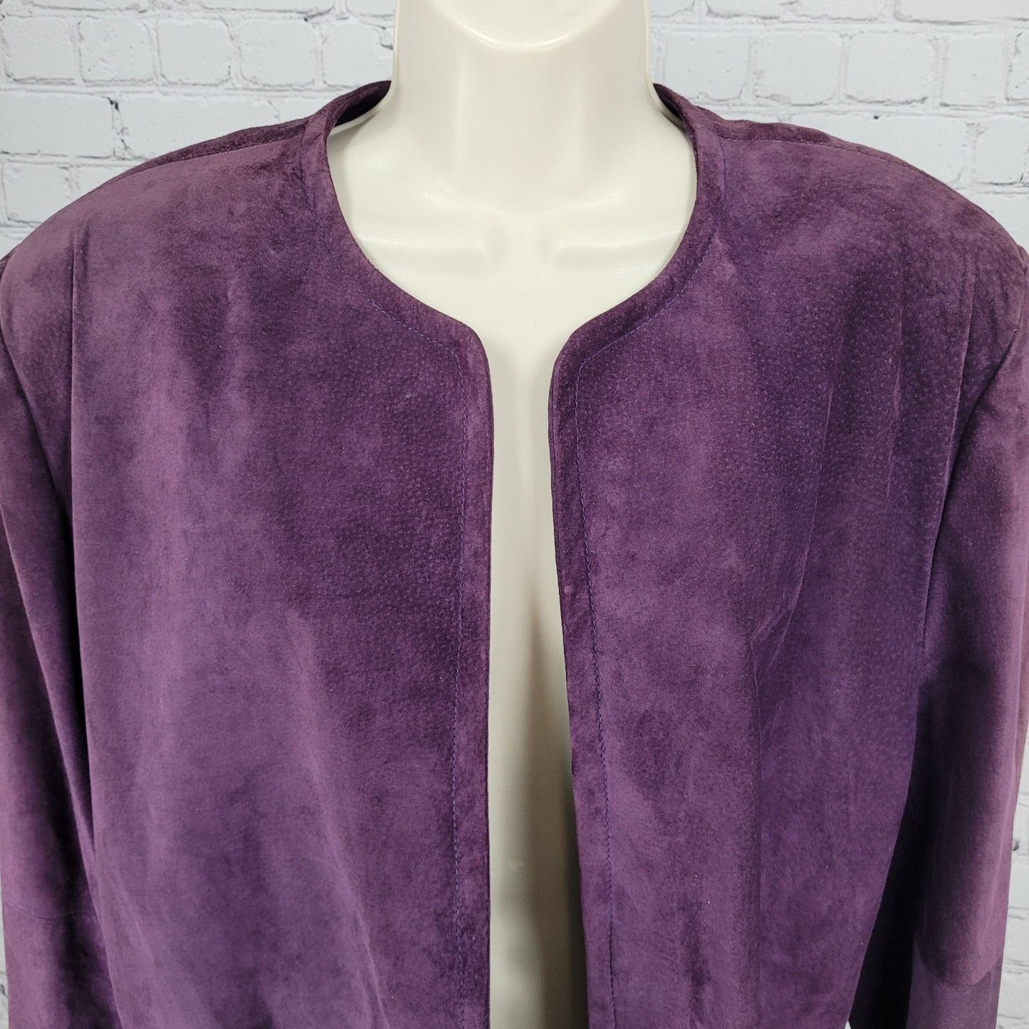 VTG Talbots Purple Genuine Suede Open Collarless Lined Jacket USA Made Size XL