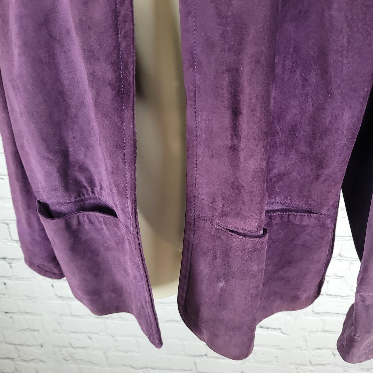 VTG Talbots Purple Genuine Suede Open Collarless Lined Jacket USA Made Size XL