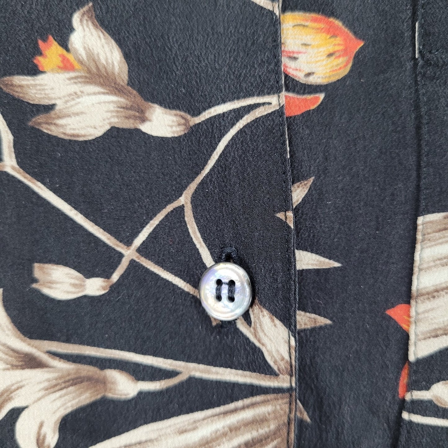 Norton McNaughton Black 100% Silk Tropical Floral Button Up Shirt Size Medium M