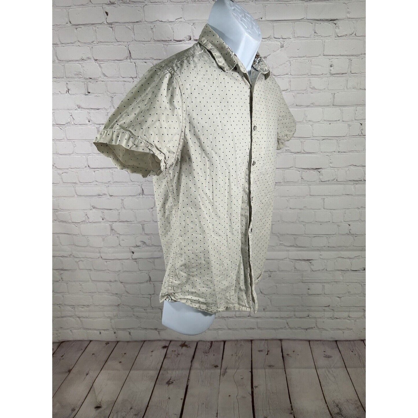 Denim & Flower Ricky Singh Short Sleeve Cream Blue Polka Dot Button Up Shirt S