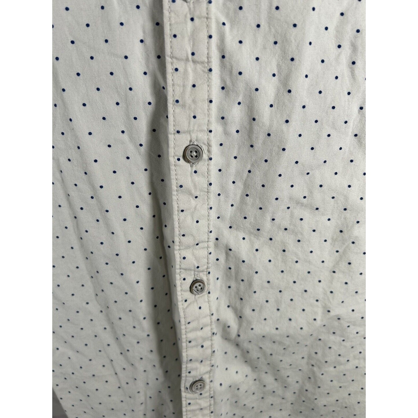 Denim & Flower Ricky Singh Short Sleeve Cream Blue Polka Dot Button Up Shirt S