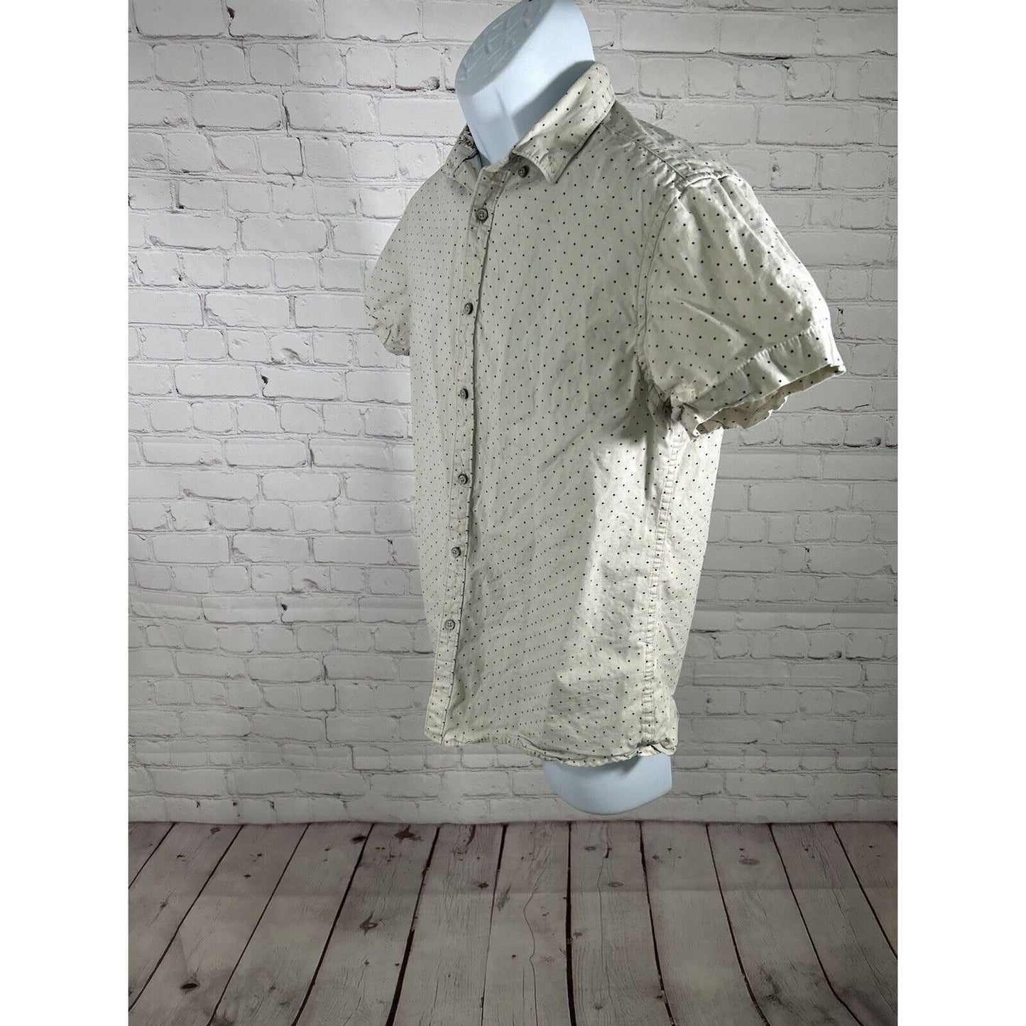 Denim & Flower Ricky Singh Short Sleeve Cream Blue Polka Dot Button Up Shirt S
