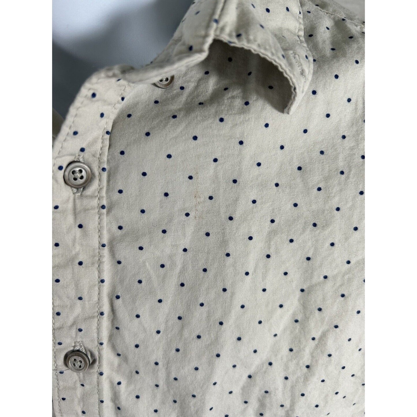 Denim & Flower Ricky Singh Short Sleeve Cream Blue Polka Dot Button Up Shirt S