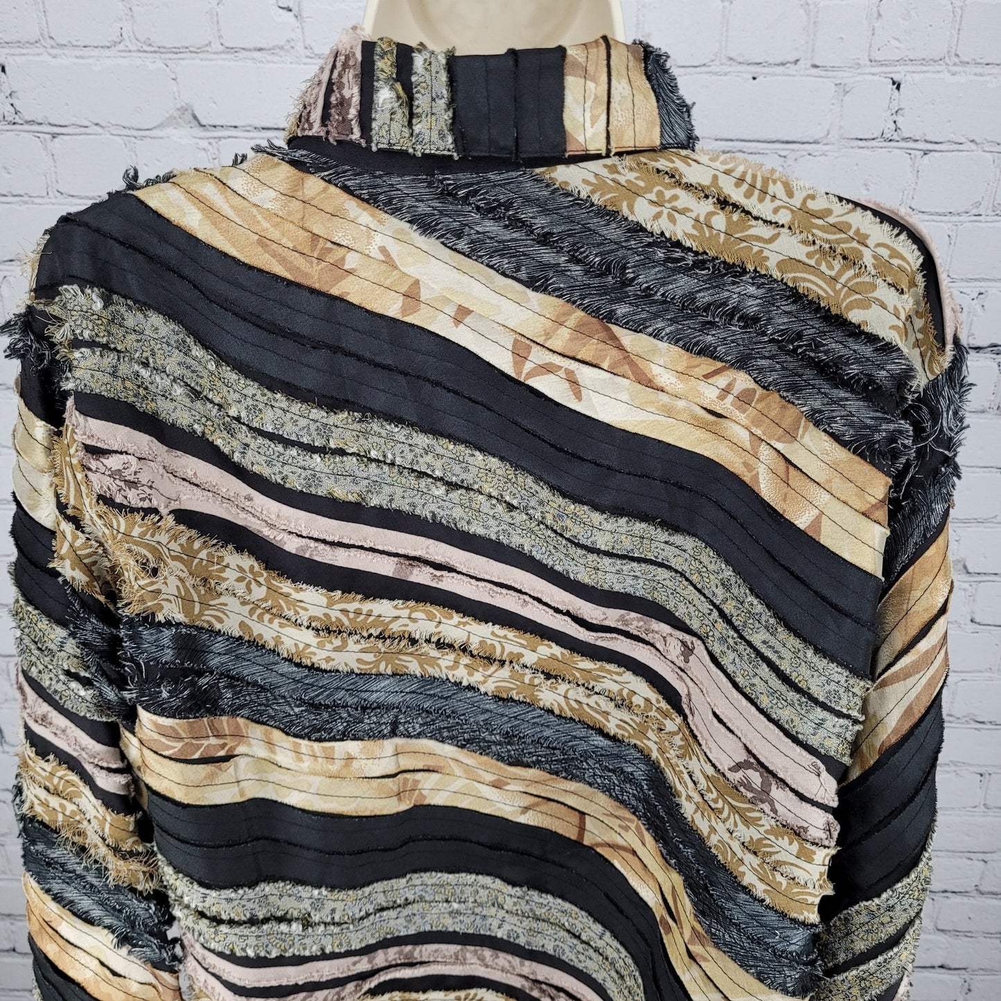 Keren Hart Multicolor Fringe Striped Button Up Long Sleeve Top Shirt Size XL
