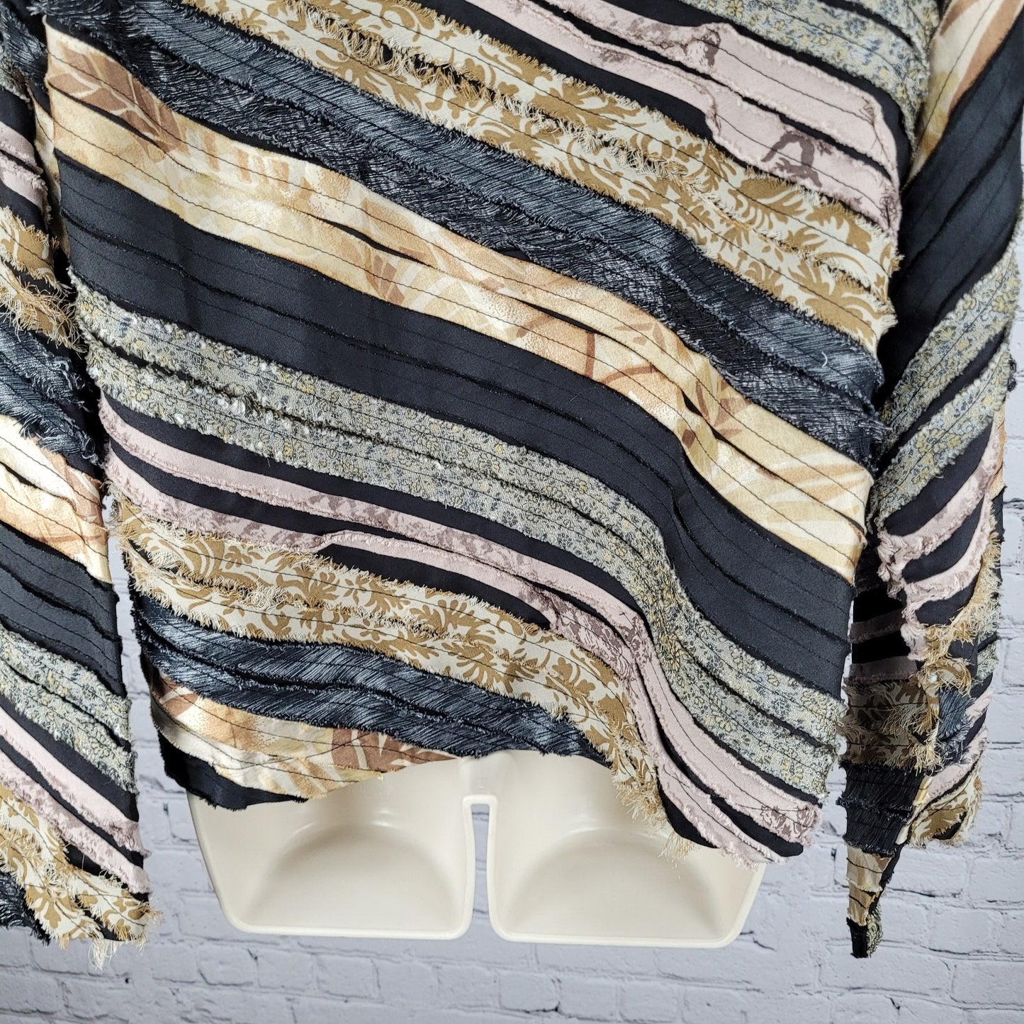 Keren Hart Multicolor Fringe Striped Button Up Long Sleeve Top Shirt Size XL
