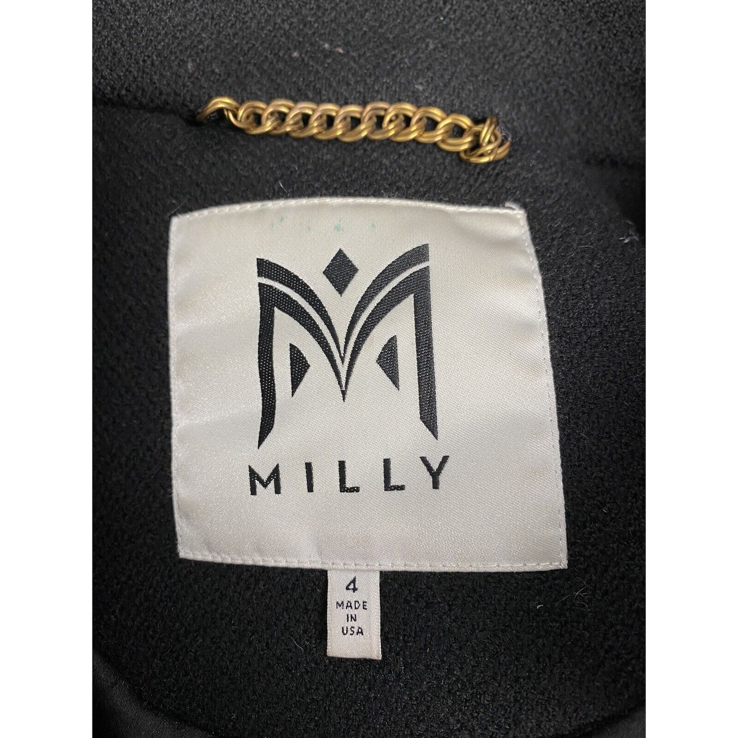 Milly Black Lamb Leather Sleeve Wool Blend Gold Zip Accent Long Coat Jacket 4