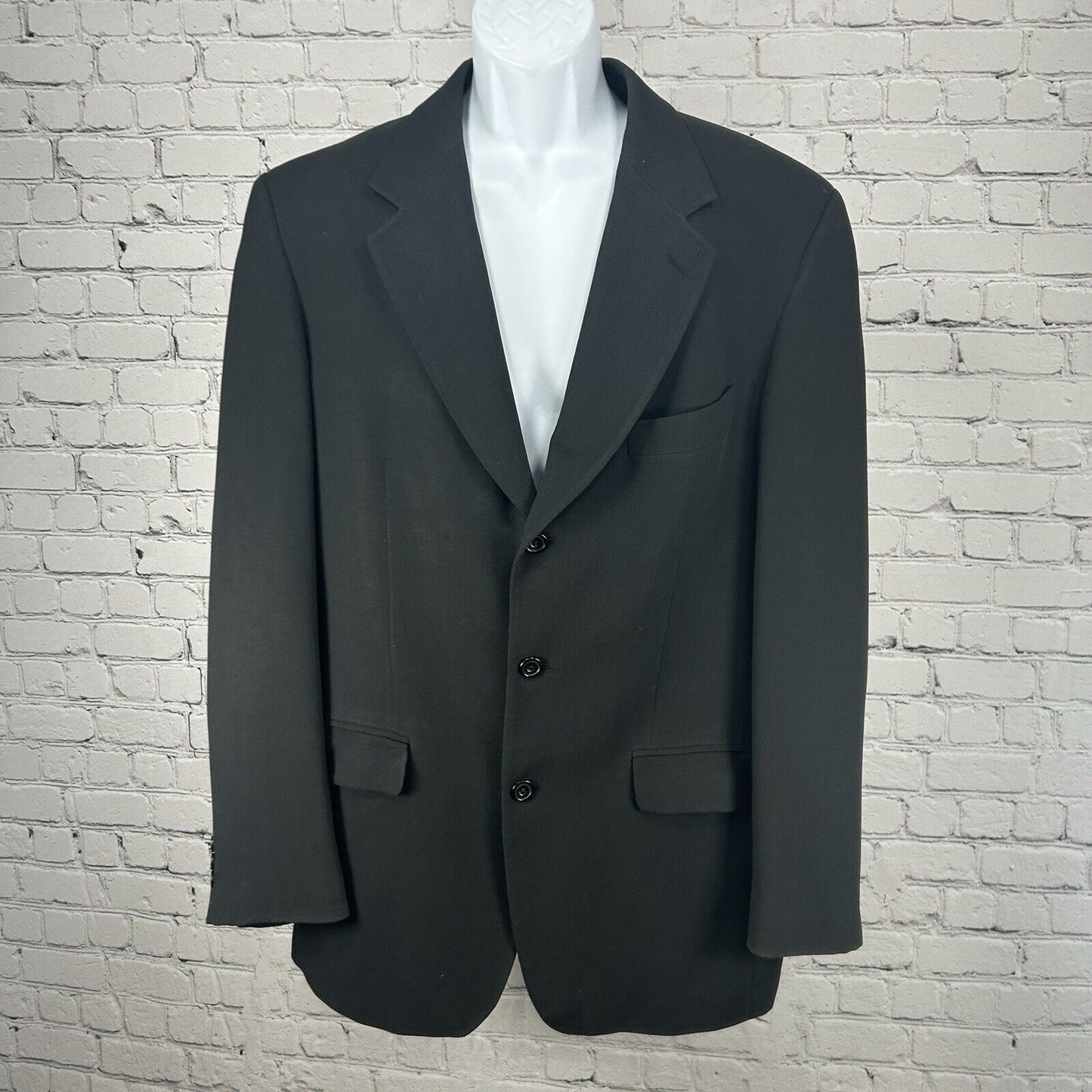Yves Saint Laurent Solid Black 3 Button Ventless Suit Jacket Blazer Size 43L