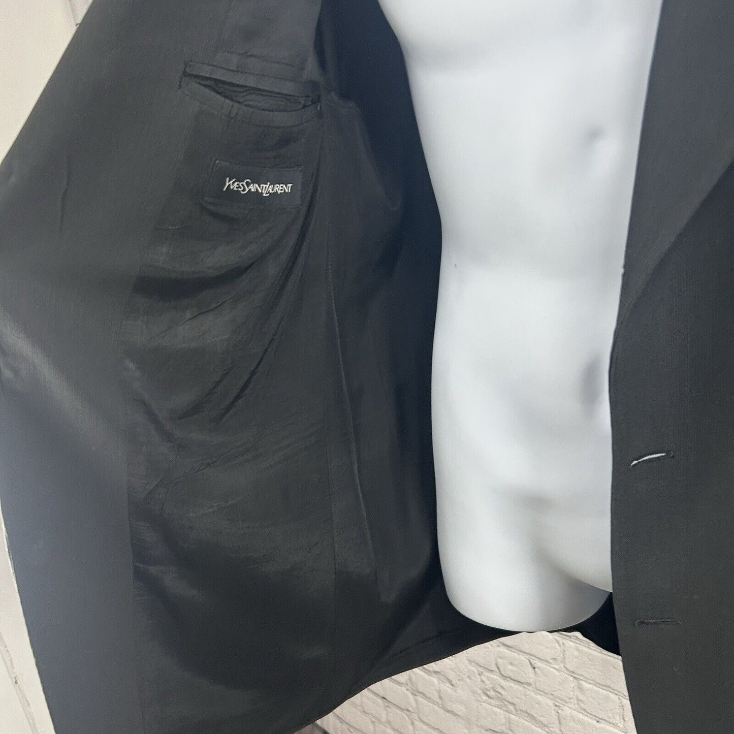 Yves Saint Laurent Solid Black 3 Button Ventless Suit Jacket Blazer Size 43L