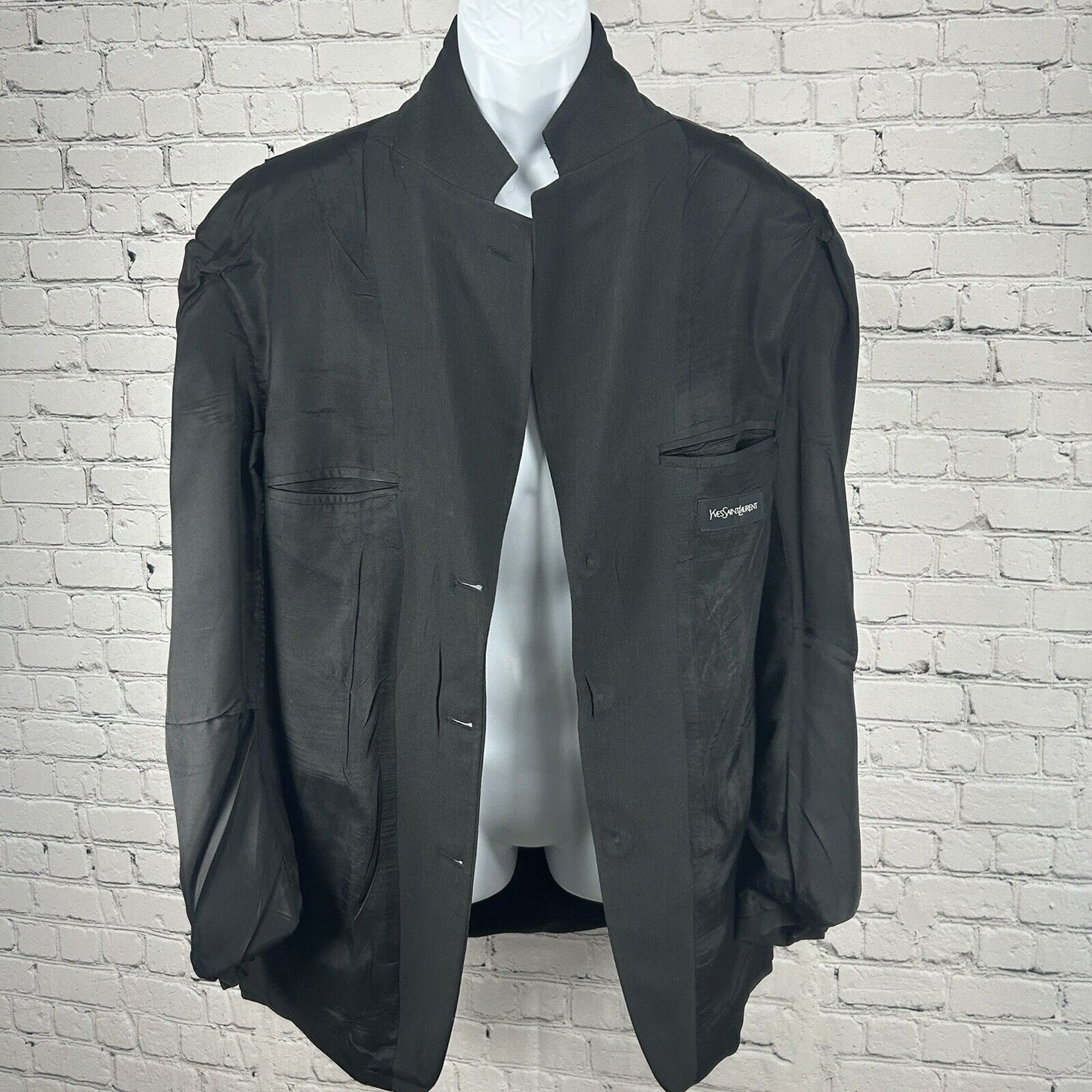 Yves Saint Laurent Solid Black 3 Button Ventless Suit Jacket Blazer Size 43L