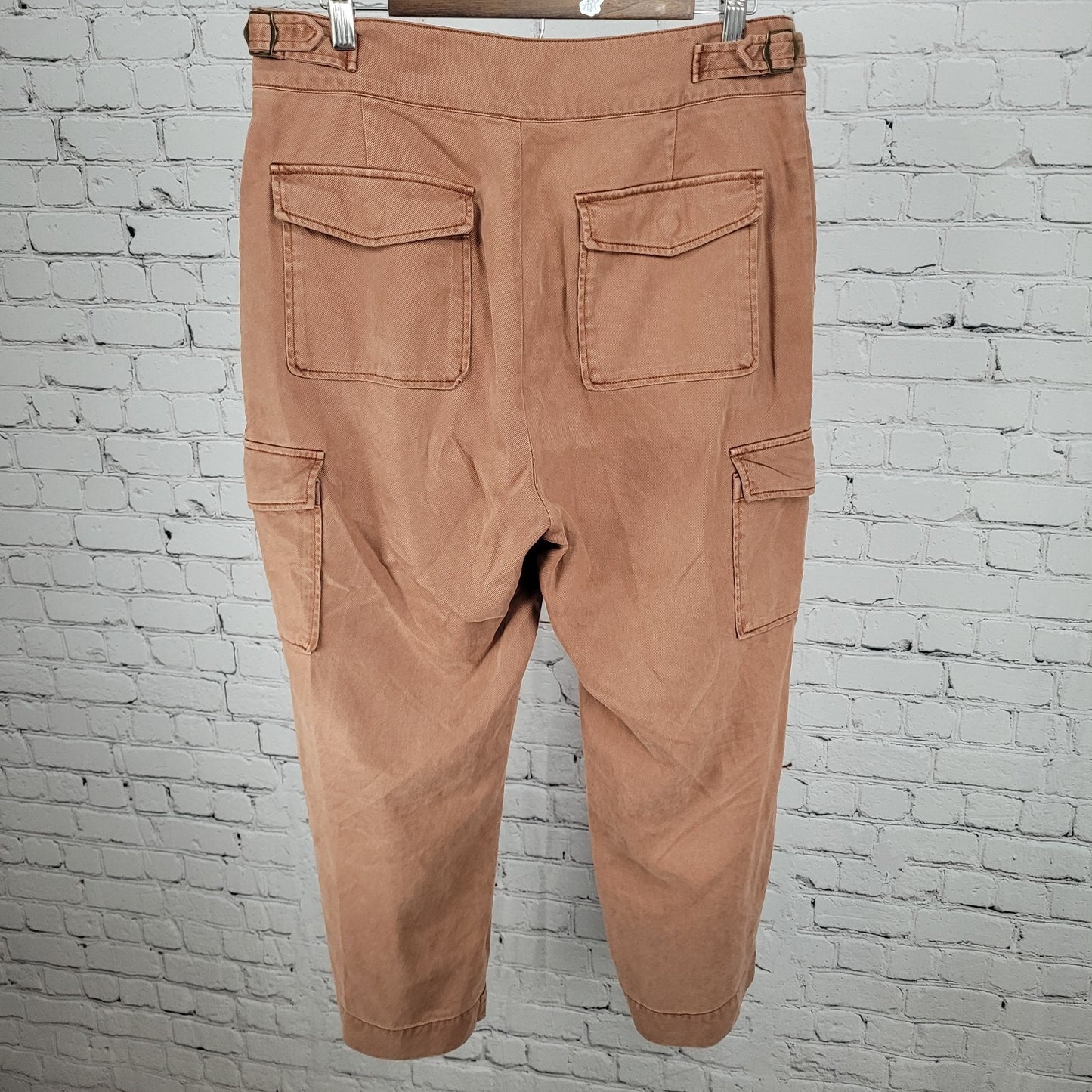 Nicole Miller Muted Orange Twill Adjustable Waist Cargo Pants Size 10 (30x25)