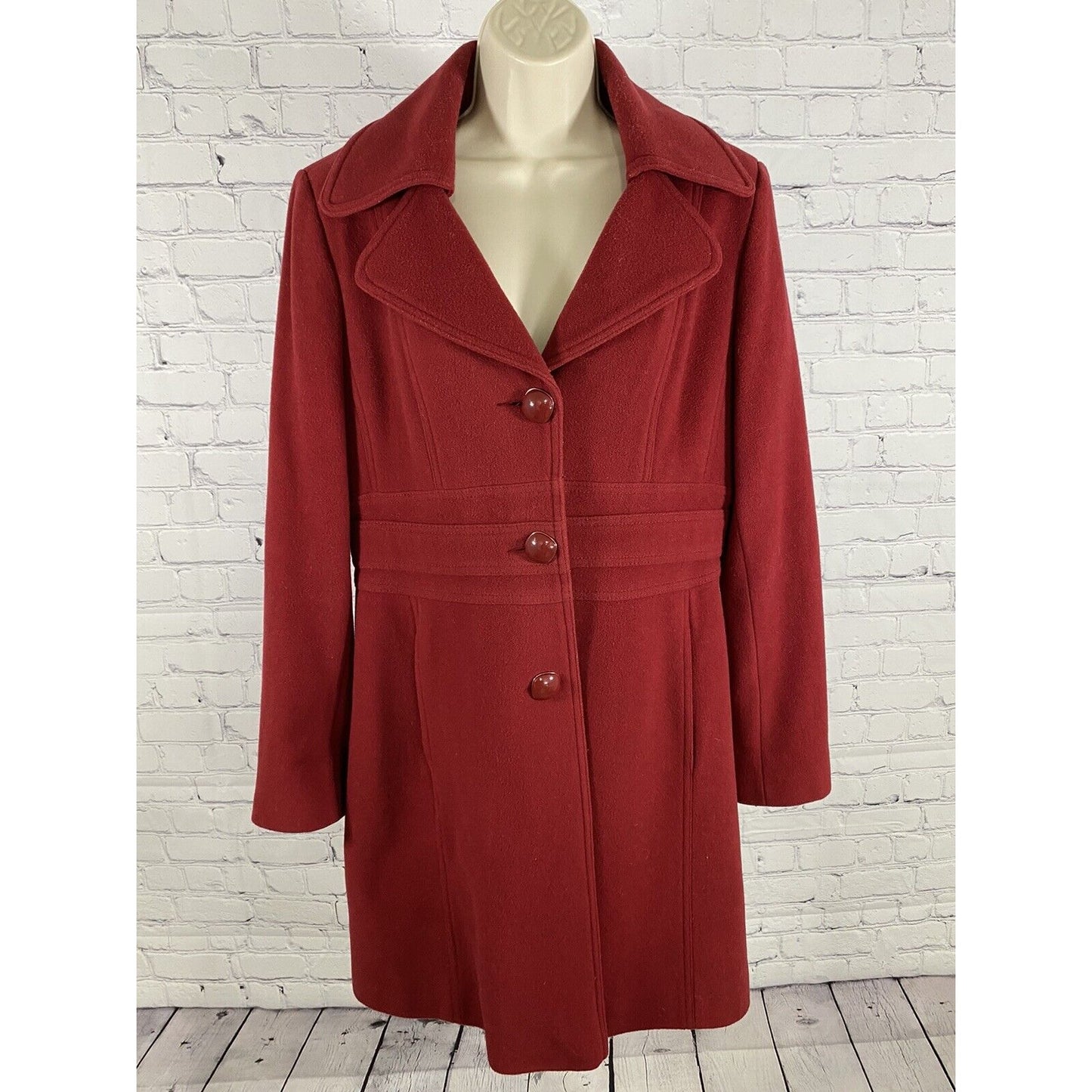 VTG Kenneth Cole Red Wool Blend Long Winter Overcoat Coat Jacket Size 10