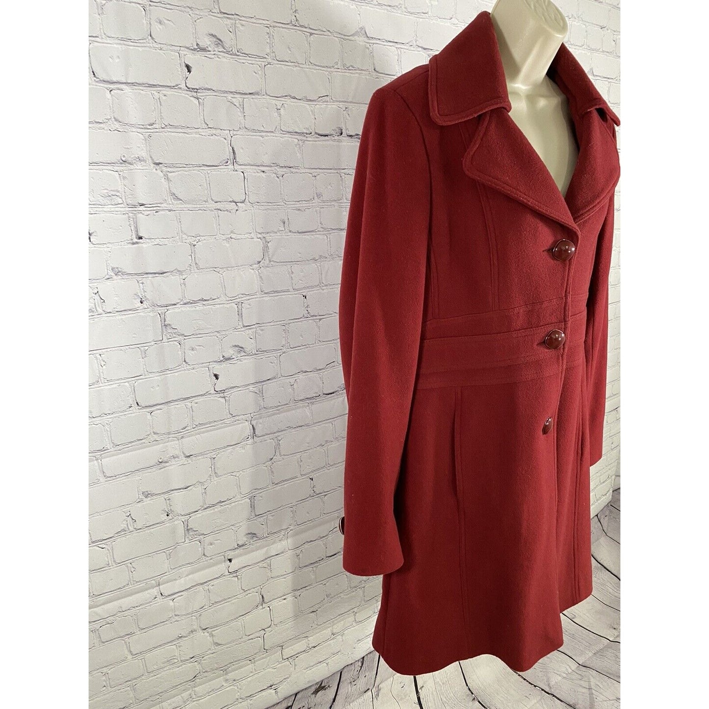 VTG Kenneth Cole Red Wool Blend Long Winter Overcoat Coat Jacket Size 10