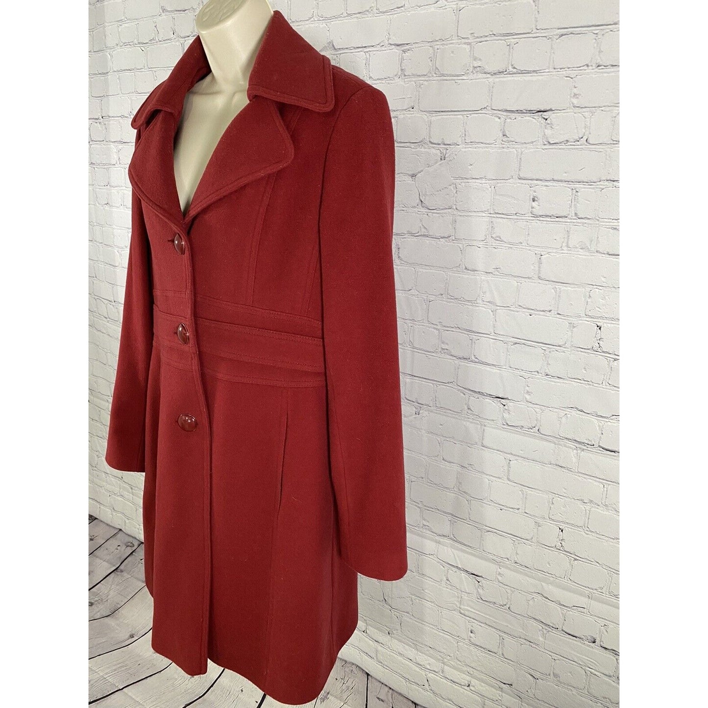 VTG Kenneth Cole Red Wool Blend Long Winter Overcoat Coat Jacket Size 10