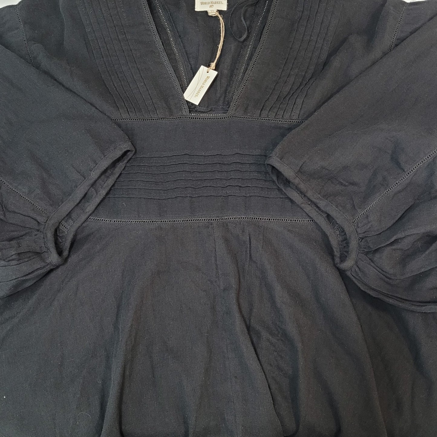 NWT World Market Black 100% Cotton Lightweight Boho Oversized Top Size XL