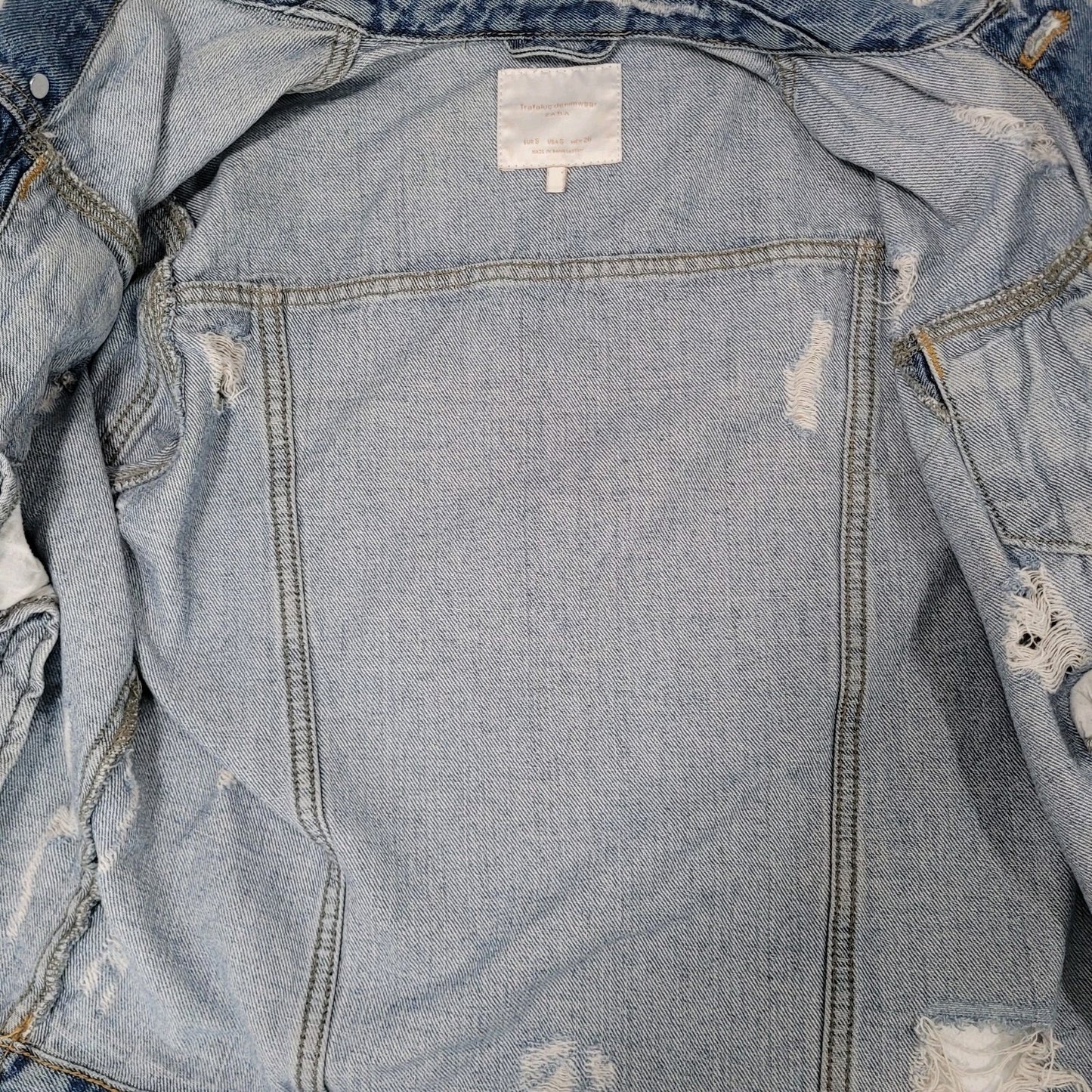Zara Trafaluc Denimwear Blue Distressed Button Up Jean Denim Jacket Size Small S