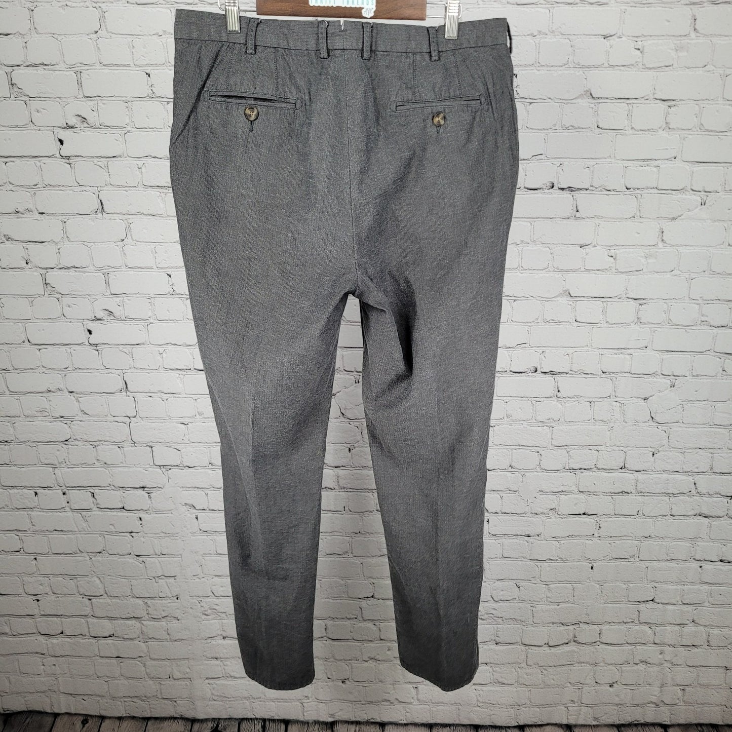 Peter Millar Grey 100% Cotton Herringbone Straight Dress Pants Size 36 (36x35)