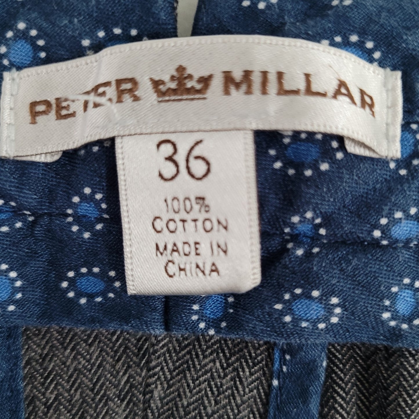 Peter Millar Grey 100% Cotton Herringbone Straight Dress Pants Size 36 (36x35)