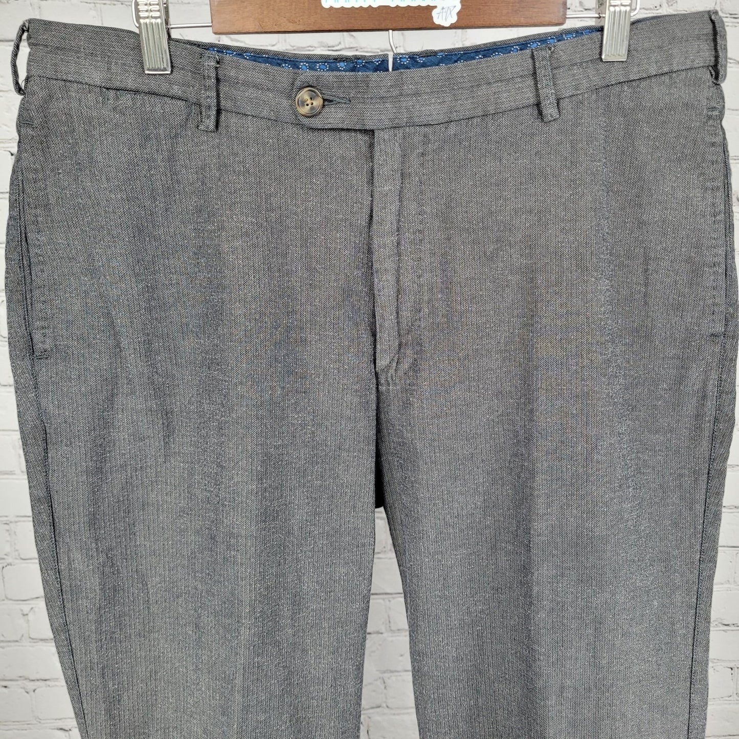 Peter Millar Grey 100% Cotton Herringbone Straight Dress Pants Size 36 (36x35)