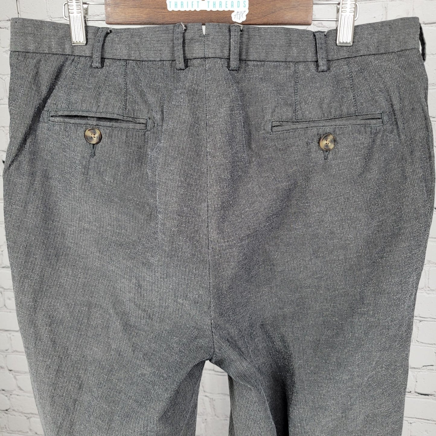 Peter Millar Grey 100% Cotton Herringbone Straight Dress Pants Size 36 (36x35)