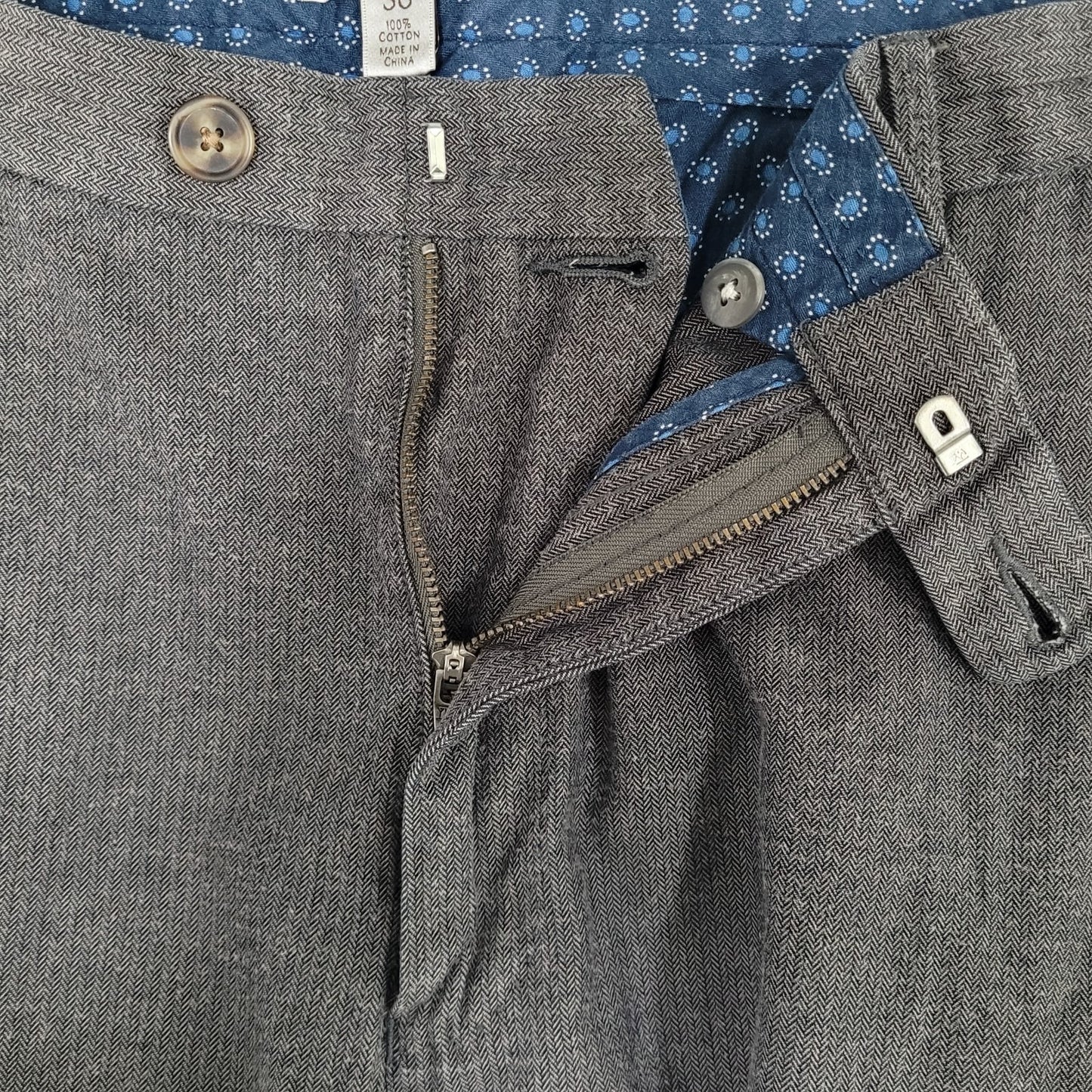 Peter Millar Grey 100% Cotton Herringbone Straight Dress Pants Size 36 (36x35)