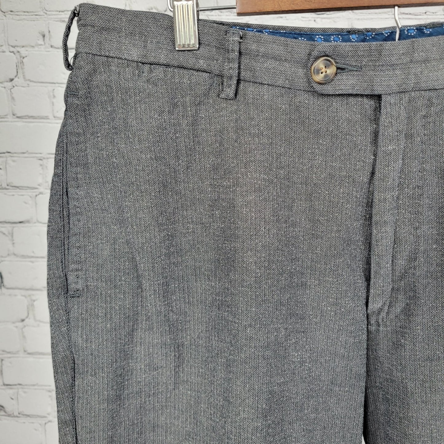 Peter Millar Grey 100% Cotton Herringbone Straight Dress Pants Size 36 (36x35)